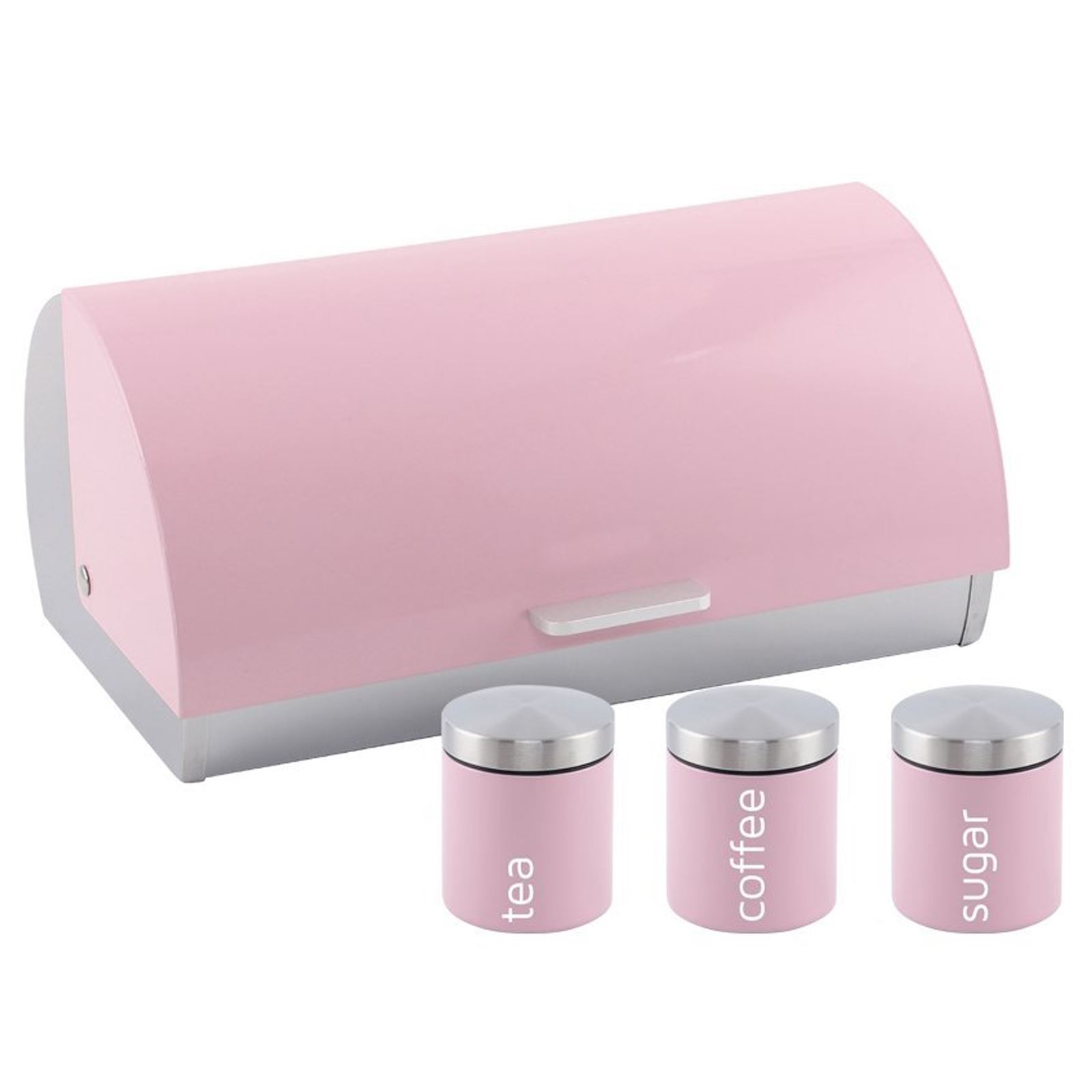 Metallic Roll Top Bread Bin Tea Coffee Sugar Jar Canister Sets Kitchen