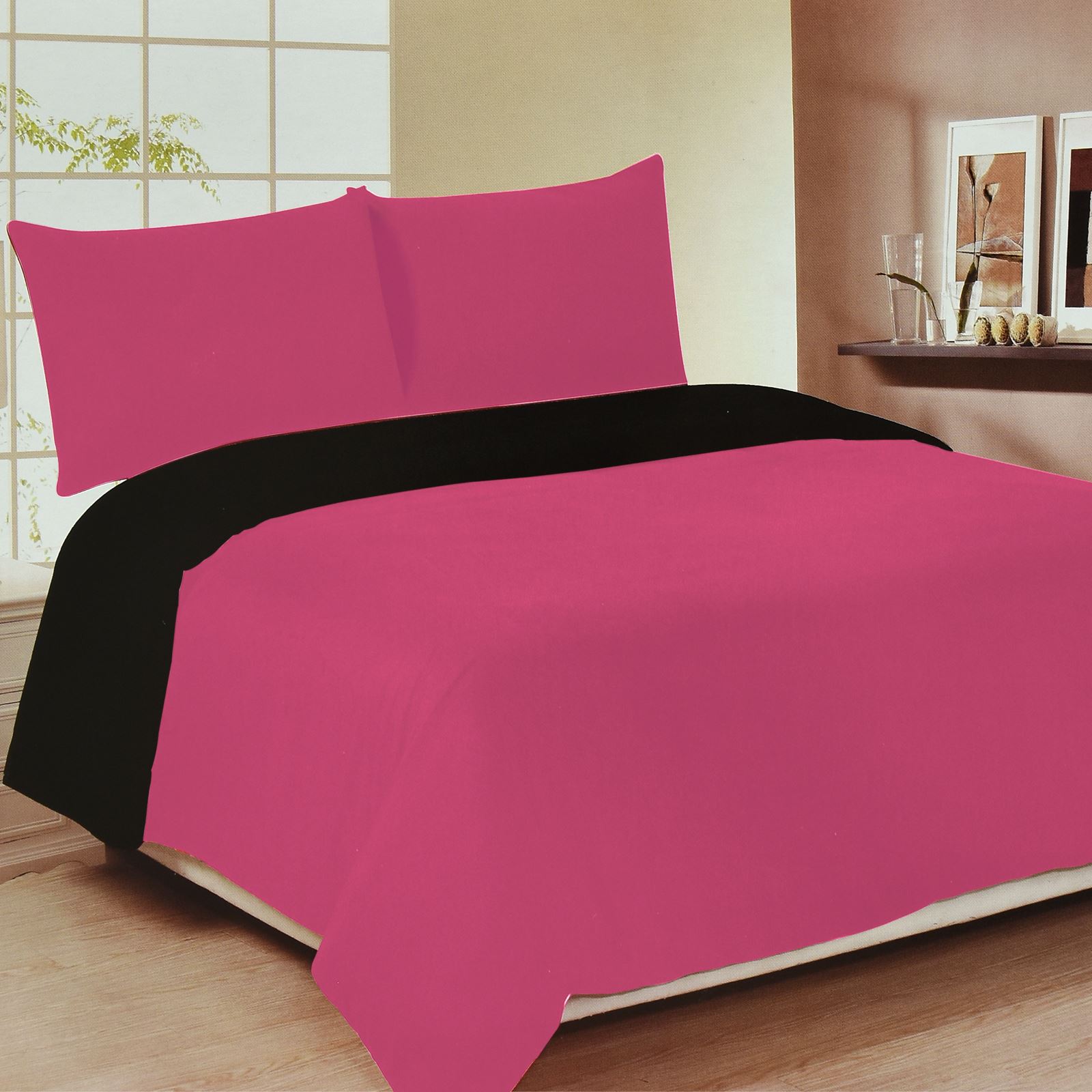 Luxury Plain Colour Reversible Duvet Set Pillow Cases Fitted Sheet Home Bedroom eBay