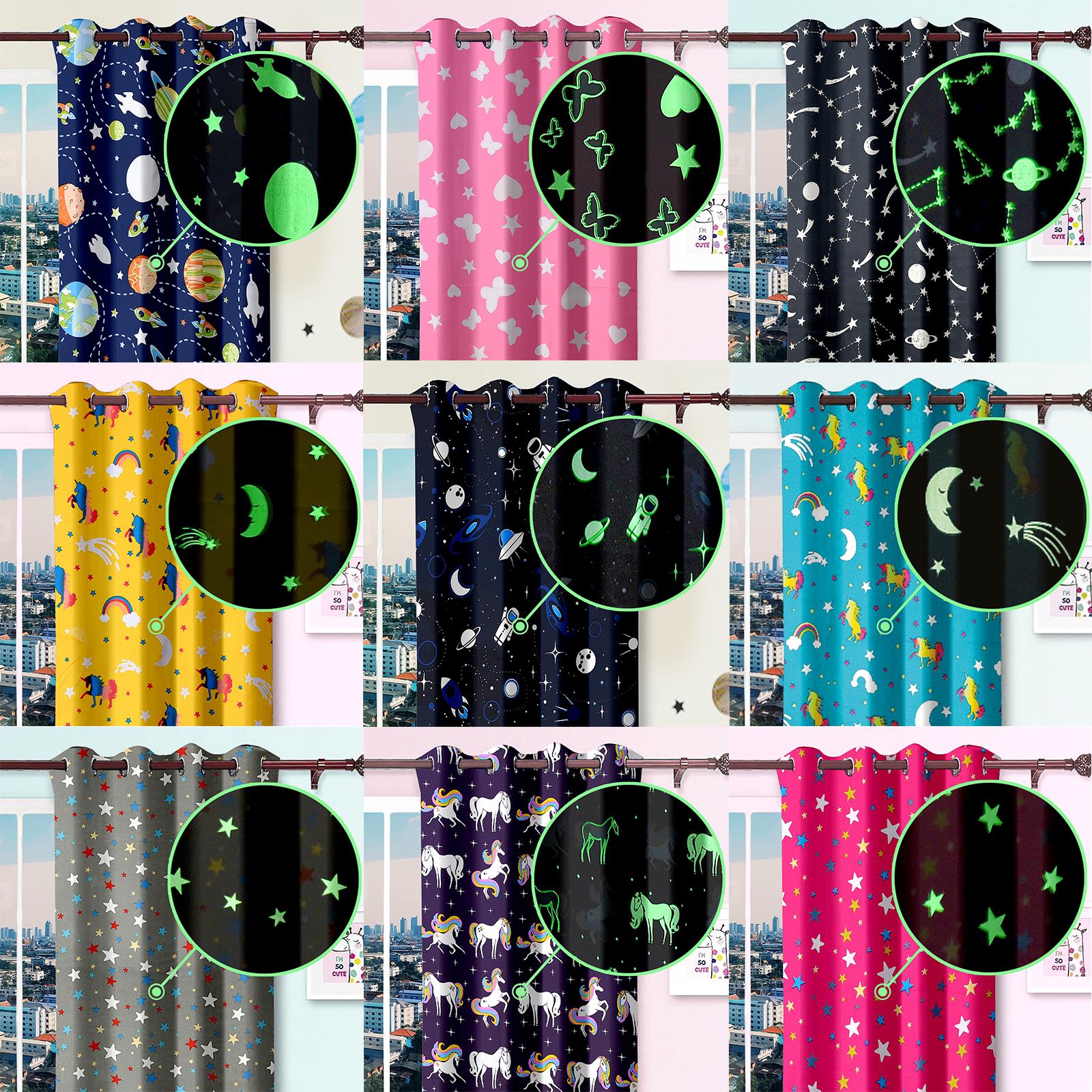 GLOW IN DARK CURTAINS CHILDREN KID BEDROOM NIGHT LIGHT EYELET VOILE eBay