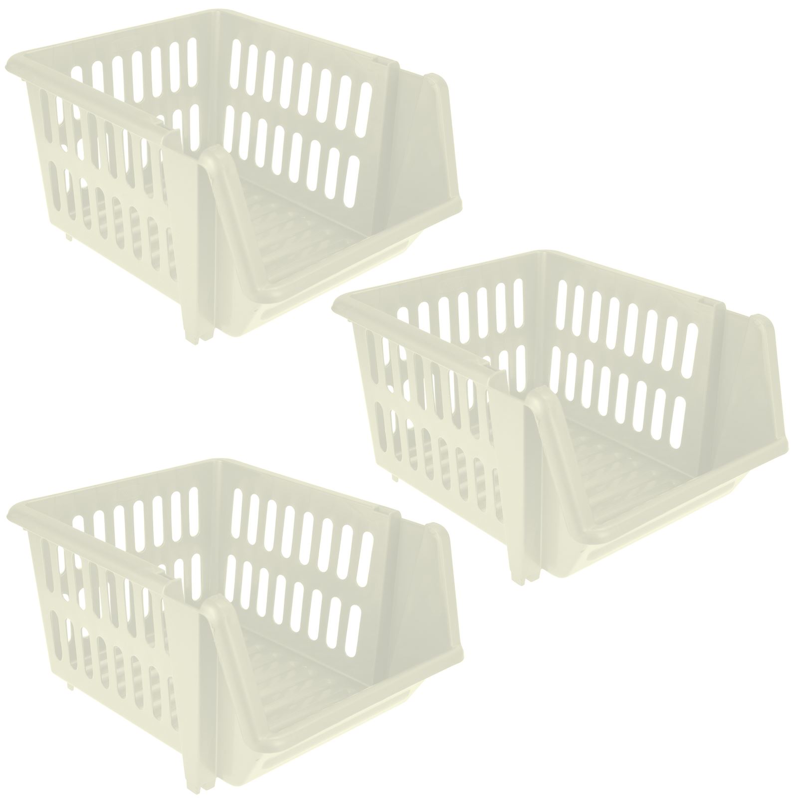 Whitefurze 3 x Stacking Basket Set of 3 18 cm Silver
