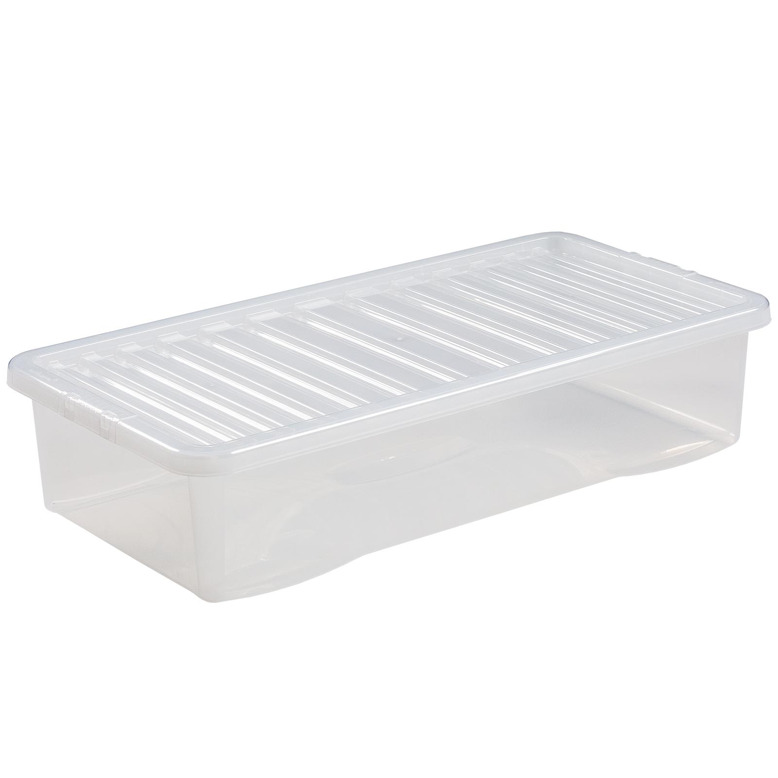 Wham Crystal Clear Plastic Storage Box Secure Clip on LidUnder Bed
