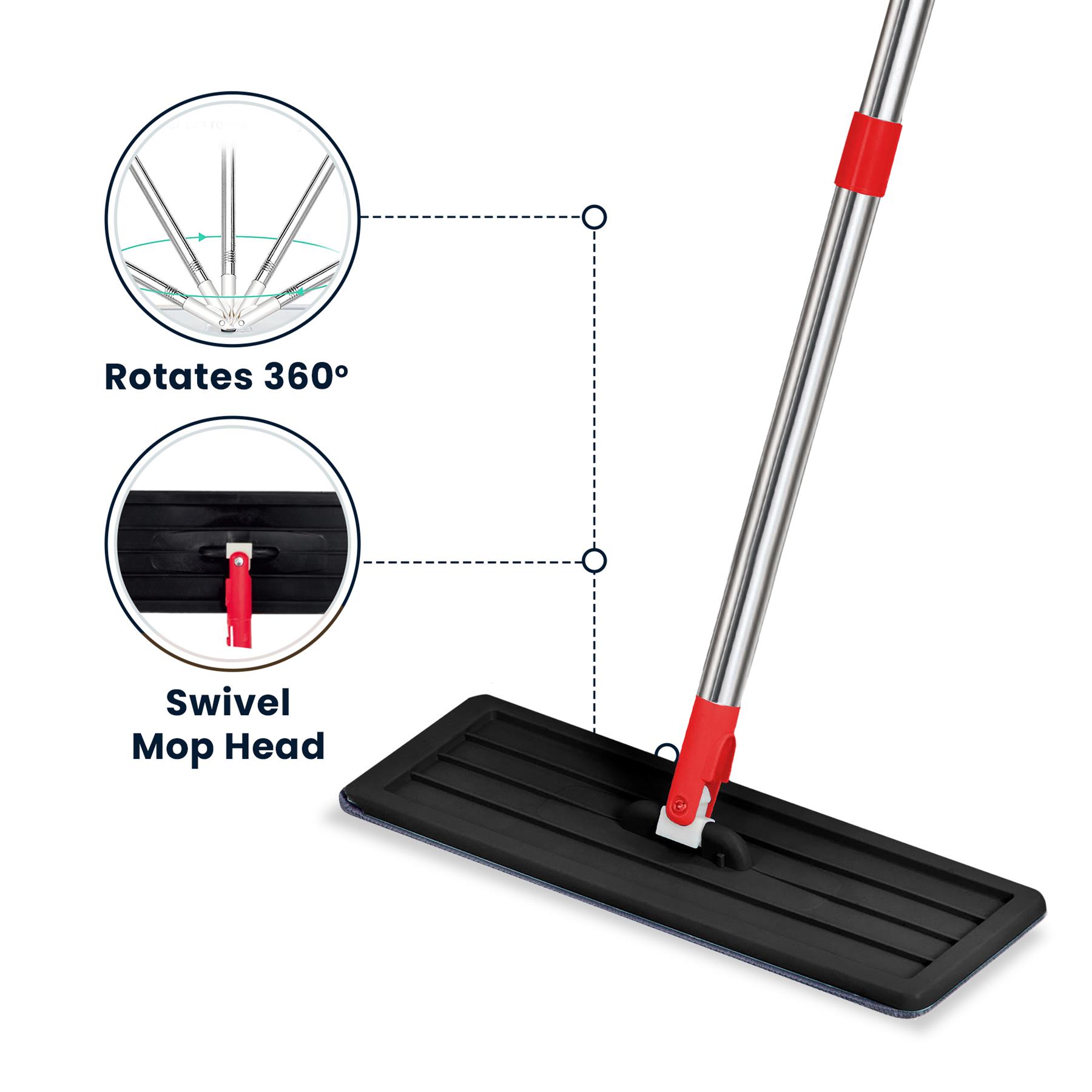 Flat Mop & Bucket Set 2x Microfibre Pads 360° Swivel Head Easy Floor Cleaning - Picture 31 of 34