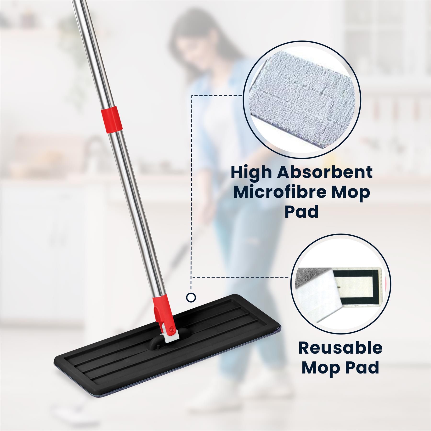 Flat Mop & Bucket Set 2x Microfibre Pads 360° Swivel Head Easy Floor Cleaning - Picture 25 of 34