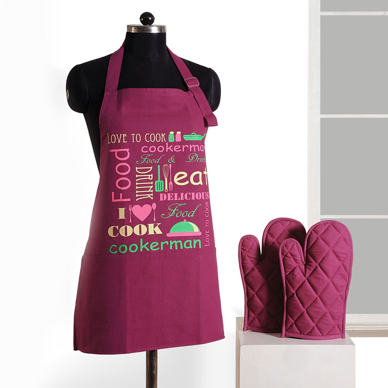 Novelty Chefs Kitchen Cooking Apron Oven Gloves Set Crafts Baking