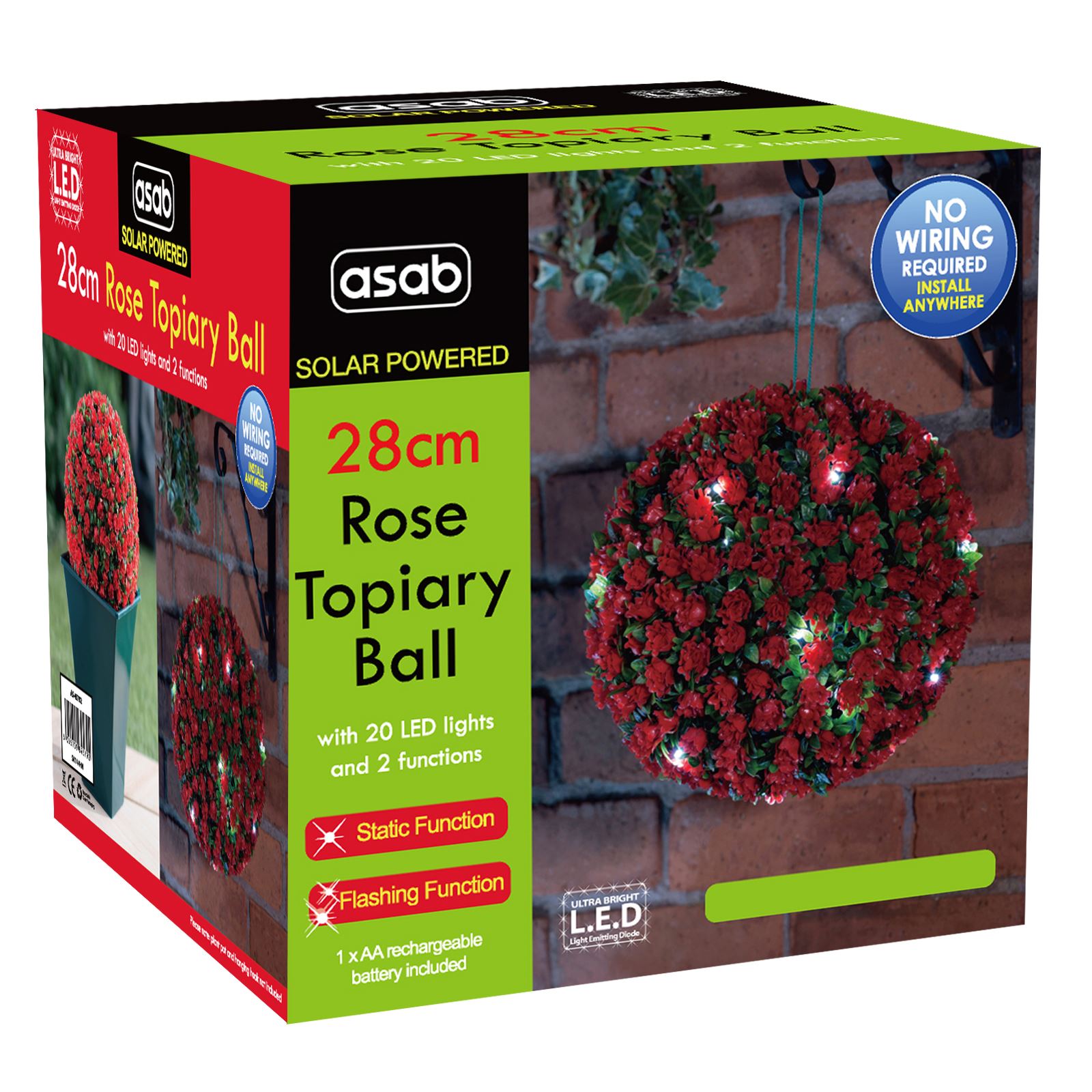 Topiary Ball Garden Light Rose Boxwood Hanging Ornament 20 Led Solar