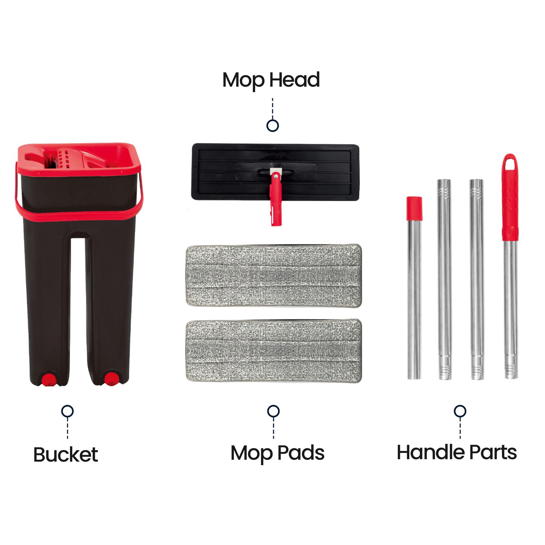 Flat Mop & Bucket Set 2x Microfibre Pads 360° Swivel Head Easy Floor Cleaning - Picture 26 of 34