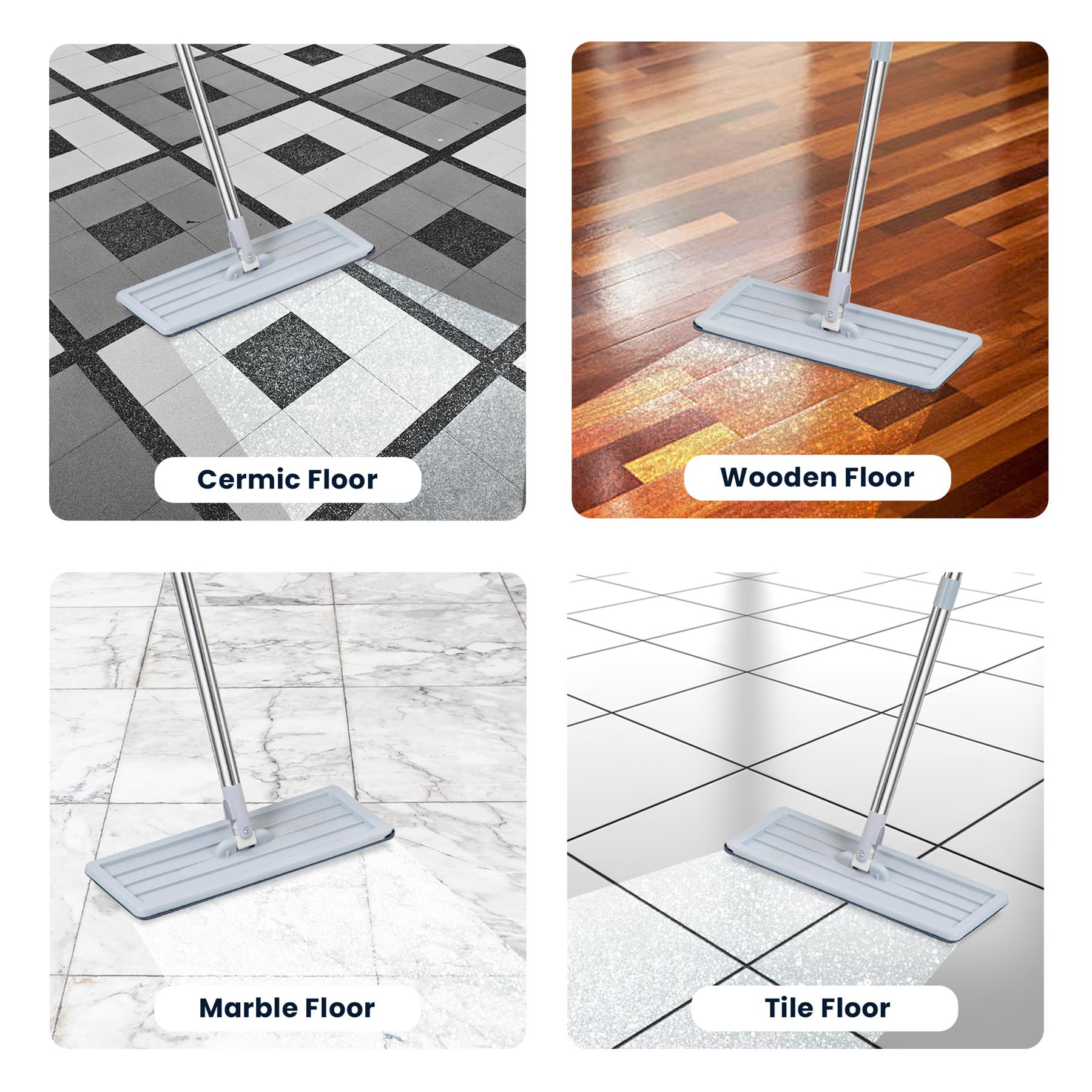 Flat Mop & Bucket Set 2x Microfibre Pads 360° Swivel Head Easy Floor Cleaning - Picture 21 of 34