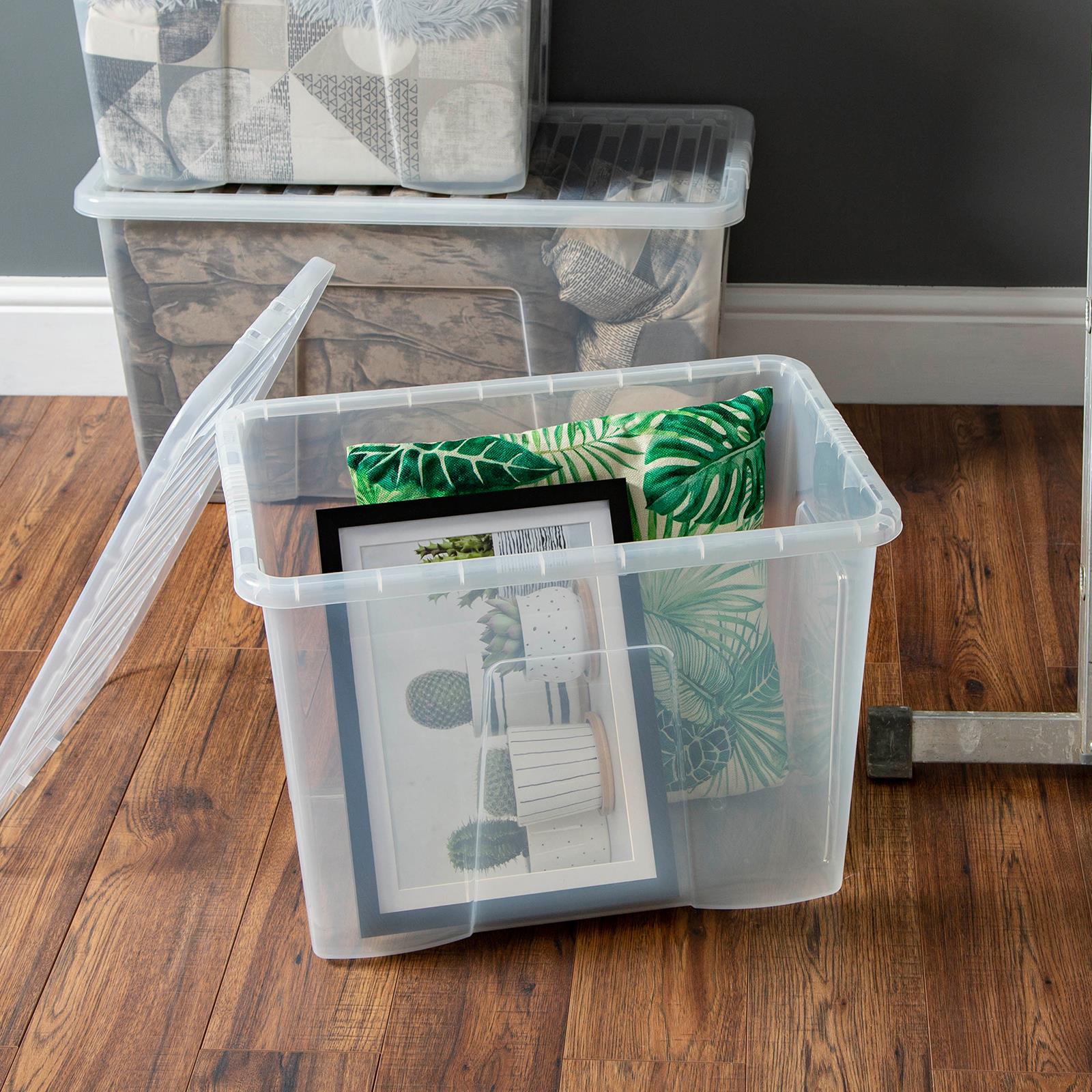 Wham Crystal Clear Plastic Storage Box Secure Clip on LidUnder Bed