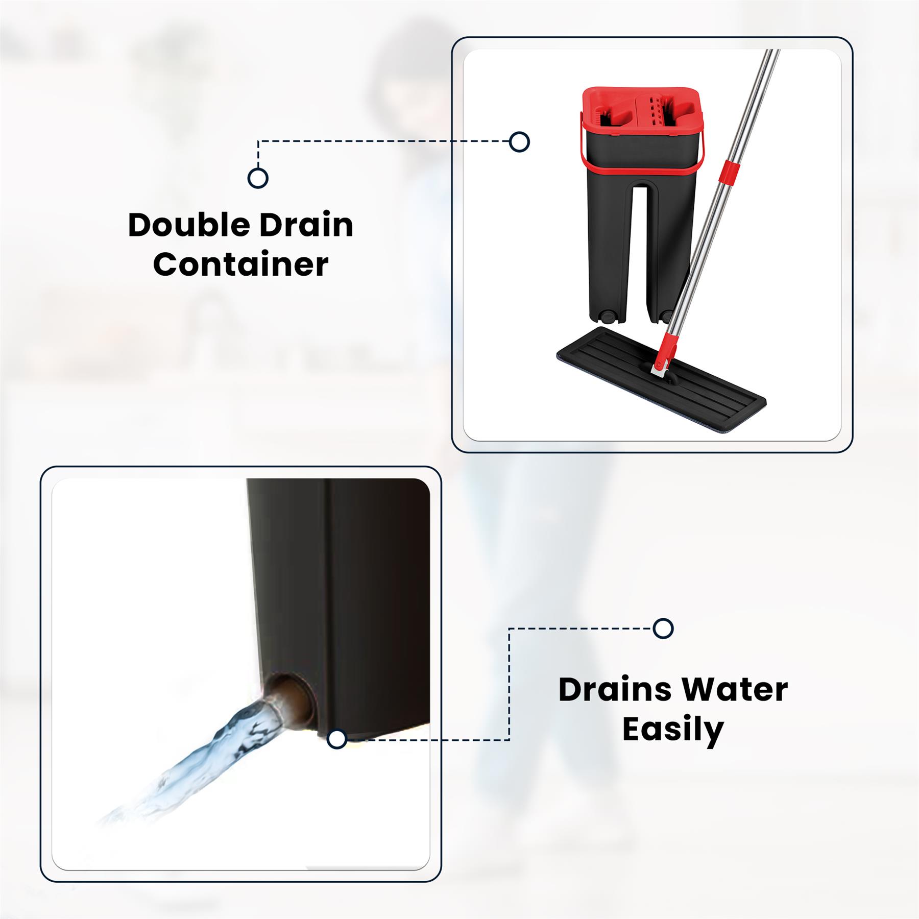 Flat Mop & Bucket Set 2x Microfibre Pads 360° Swivel Head Easy Floor Cleaning - Picture 24 of 34