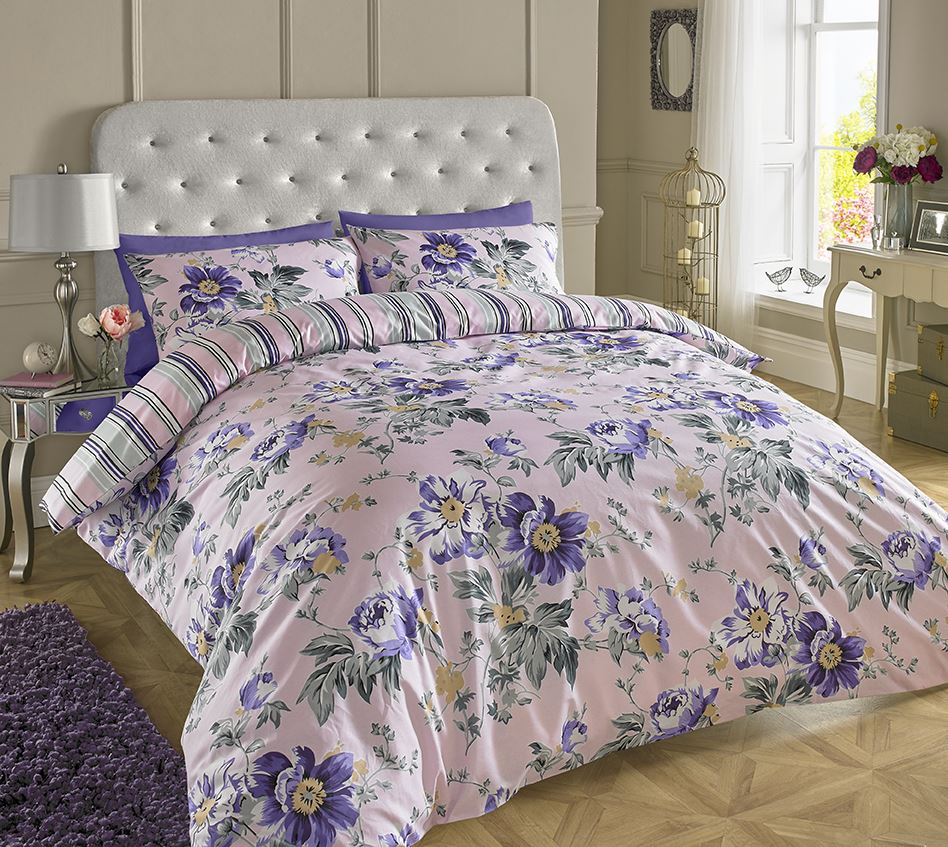 200TC Floral Reversible Print Cotton RichDuvet Cover Bedding Set Double King SK
