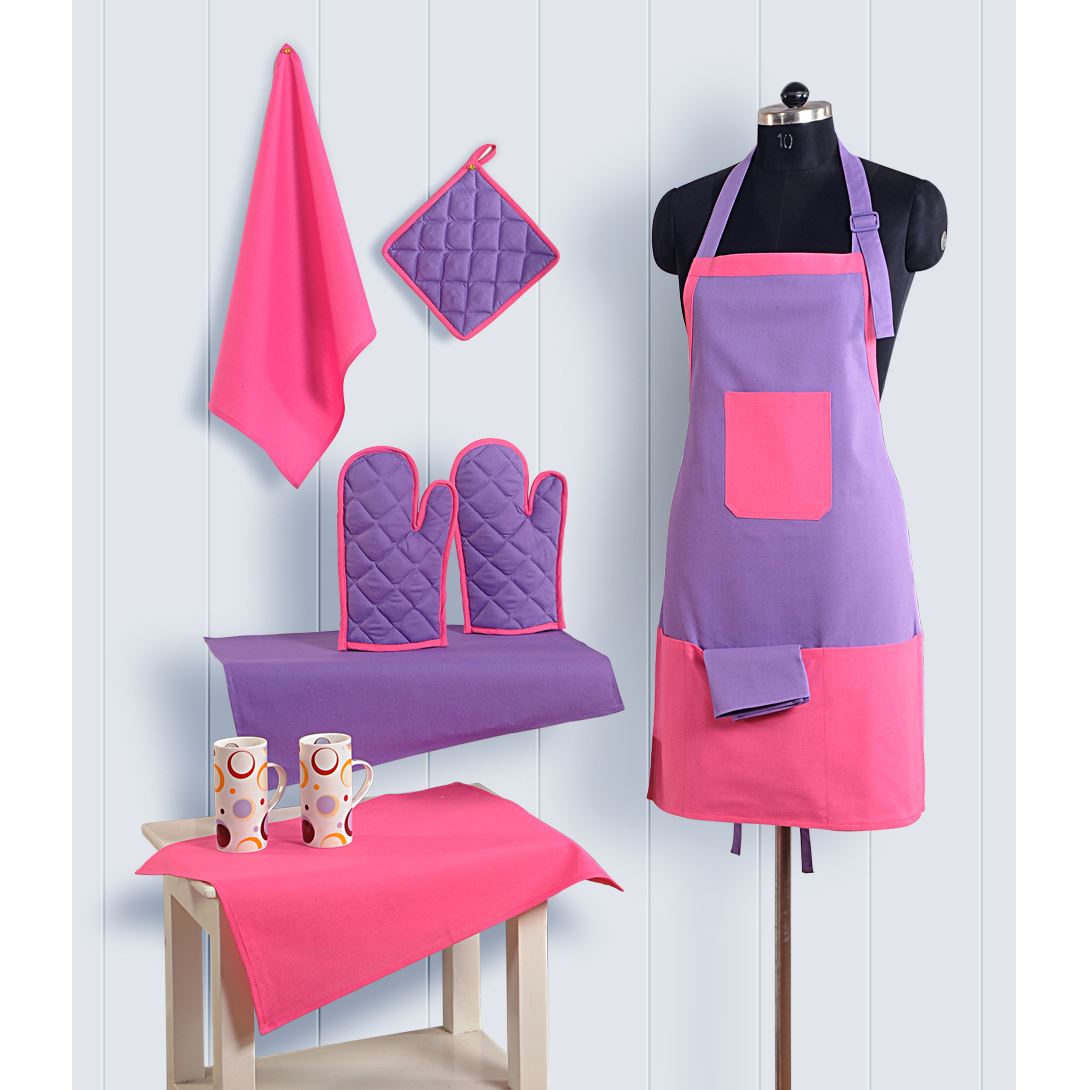 8pc Kitchen Linen Set Apron Oven Gloves Hot Plate Holder Tea Towels