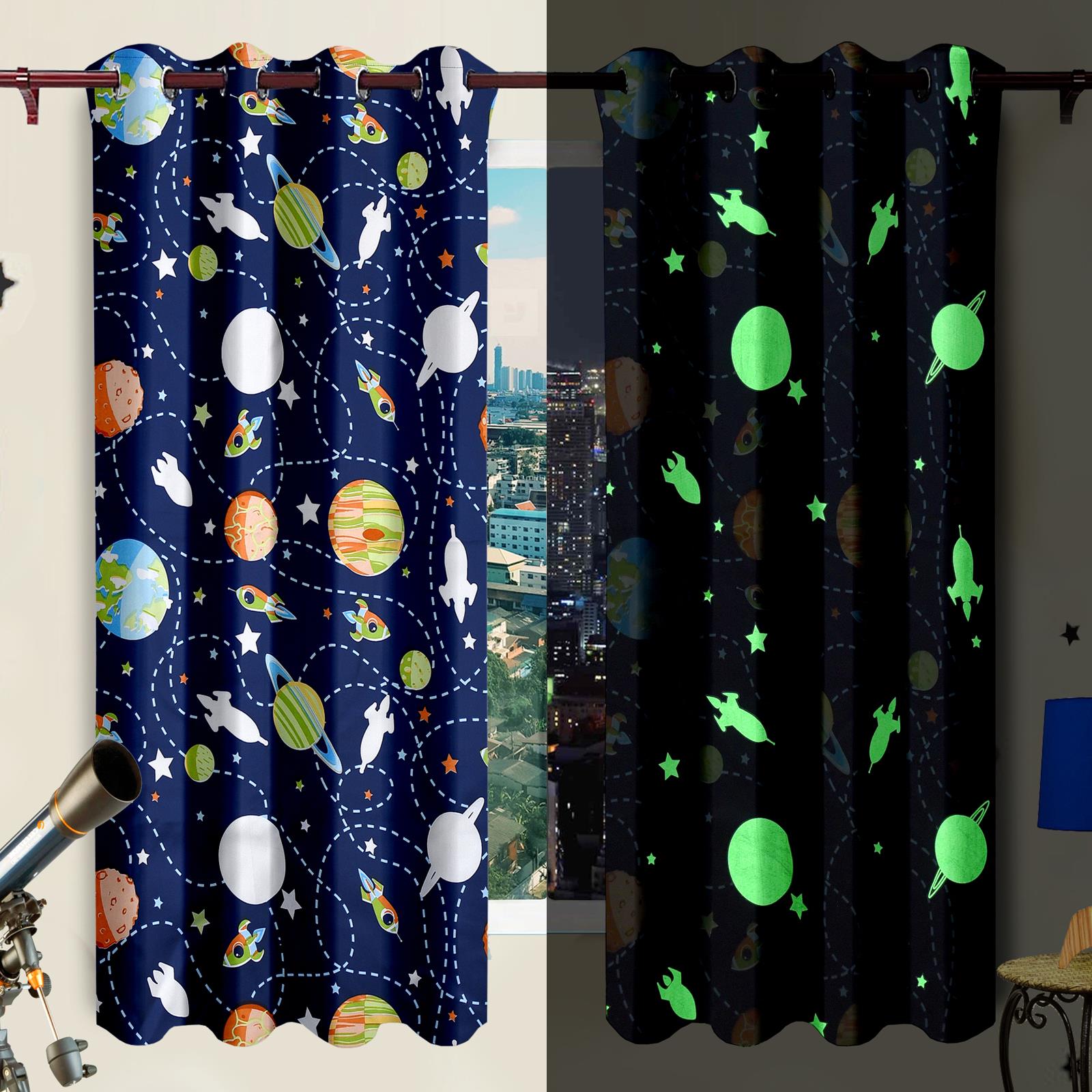 GLOW IN DARK CURTAINS CHILDREN KID BEDROOM NIGHT LIGHT EYELET VOILE eBay