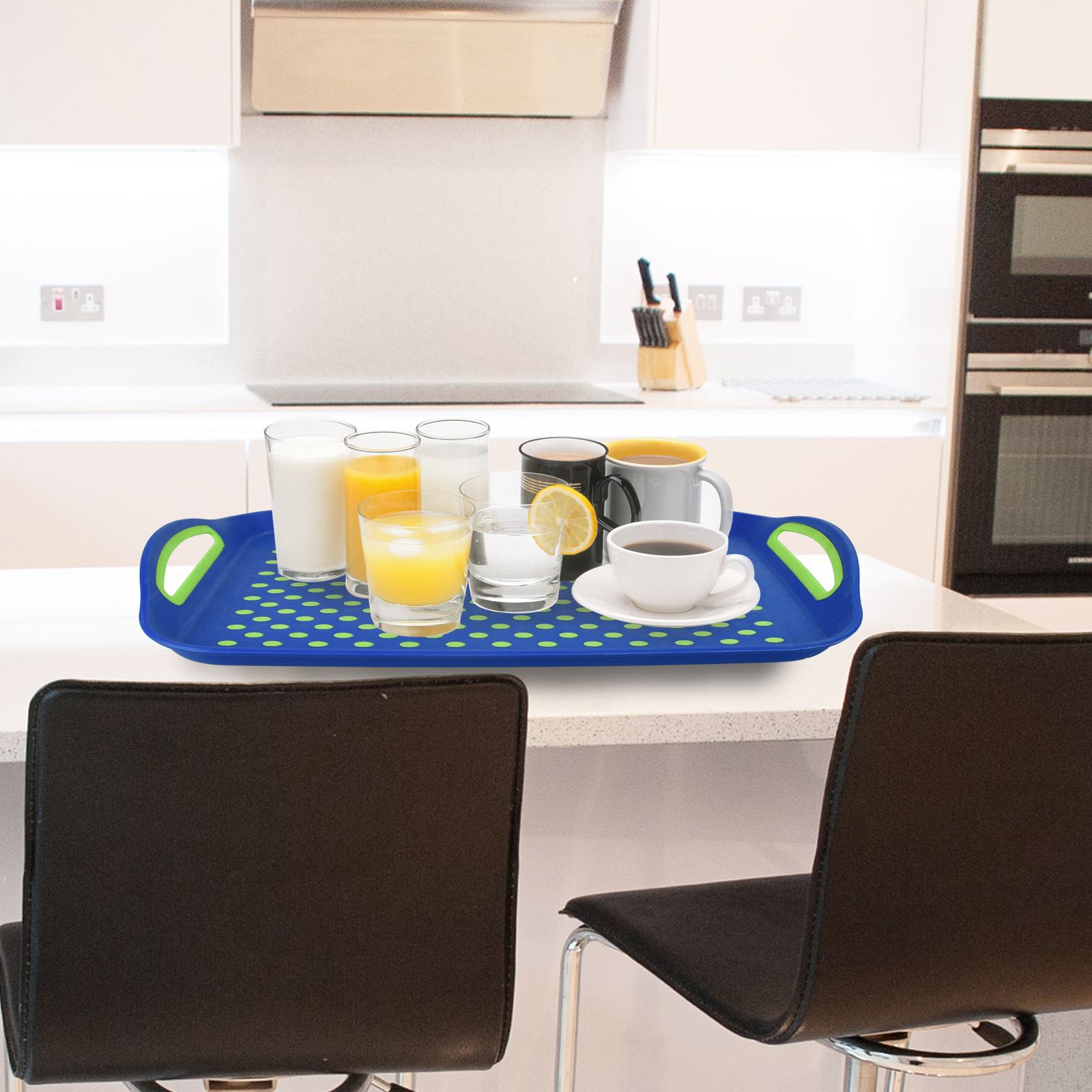 Non Slip Plastic Food Tray Rubber Grip Surface Serving Lap Dinner Bar