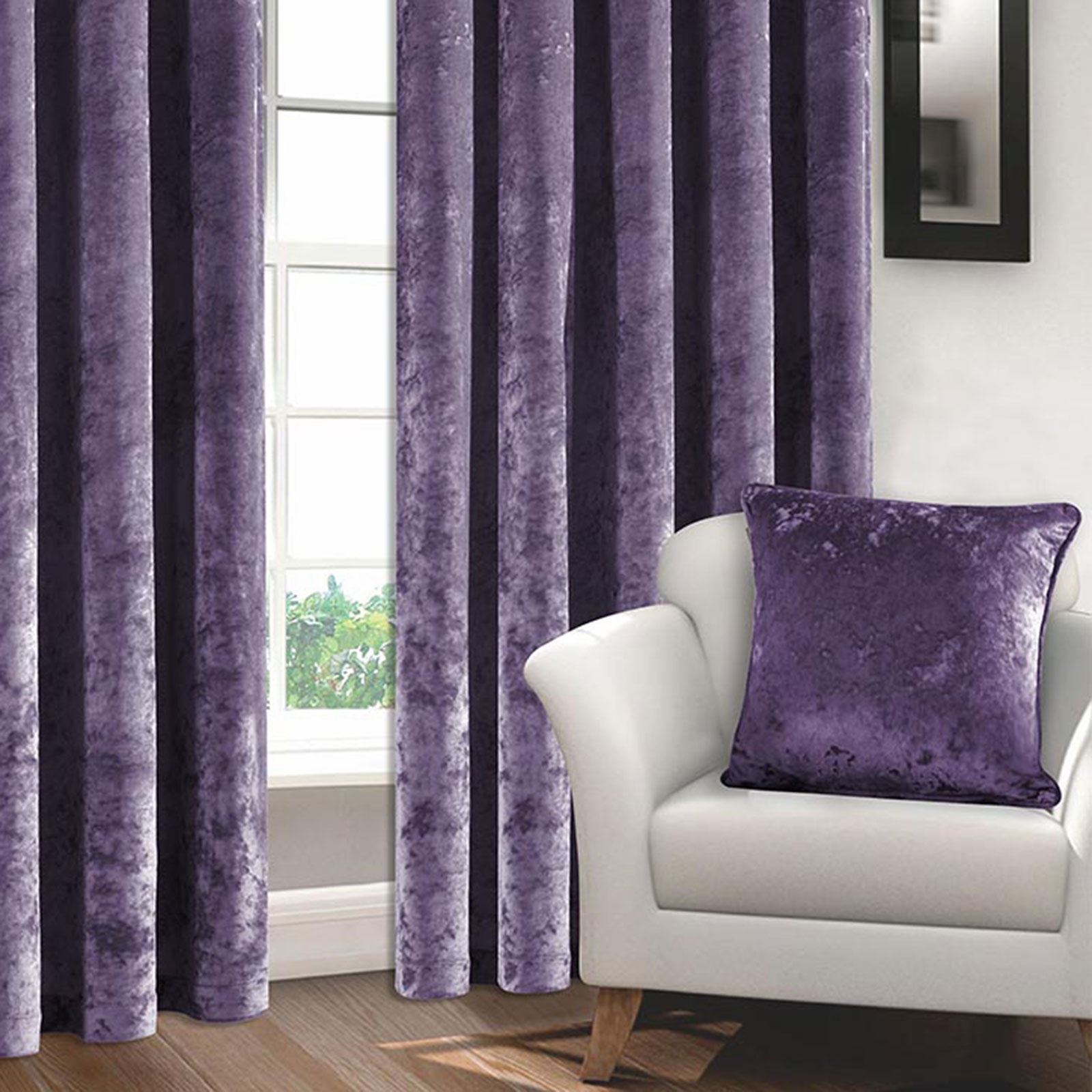 Luxury Crushed Velvet Curtains Pair Eyelet Ring Lined Fully Ready Made
