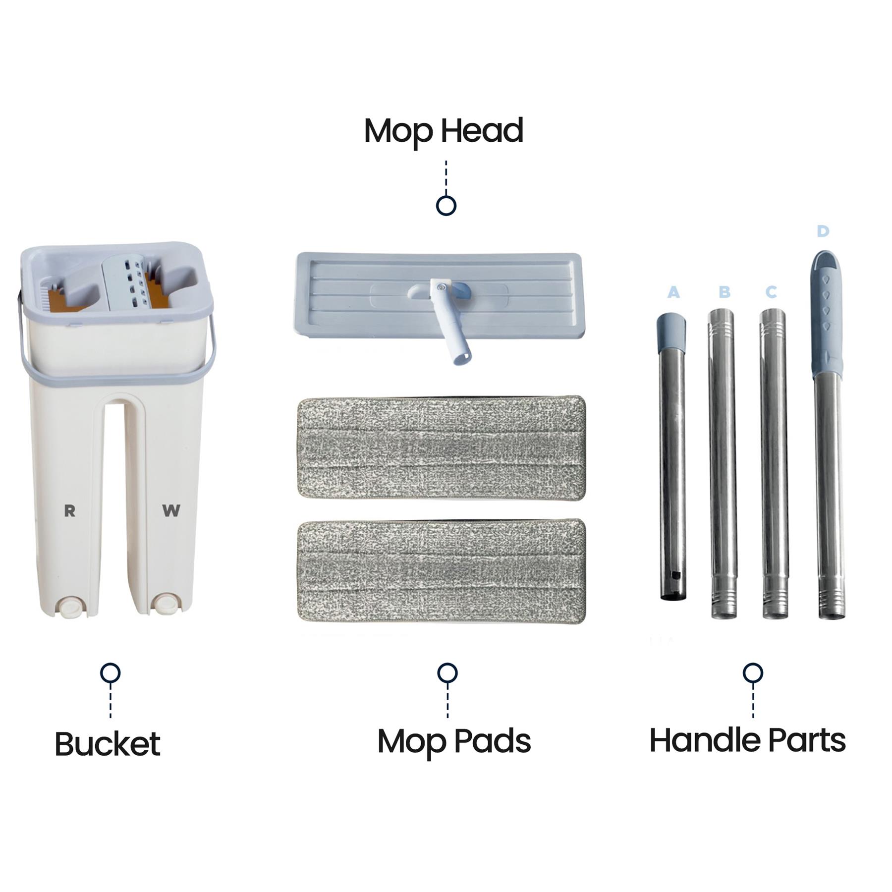Flat Mop & Bucket Set 2x Microfibre Pads 360° Swivel Head Easy Floor Cleaning - Picture 20 of 34