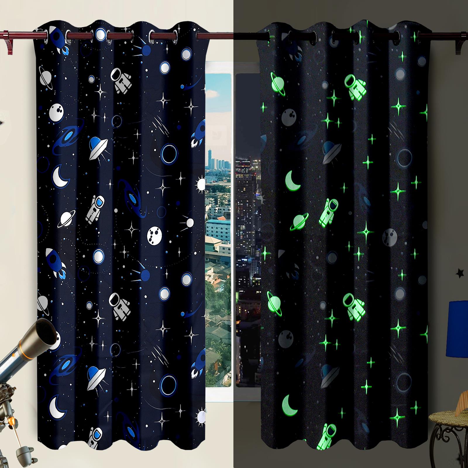 Glow in Dark Curtains Children Kid Bedroom Night Light Eyelet Voile eBay