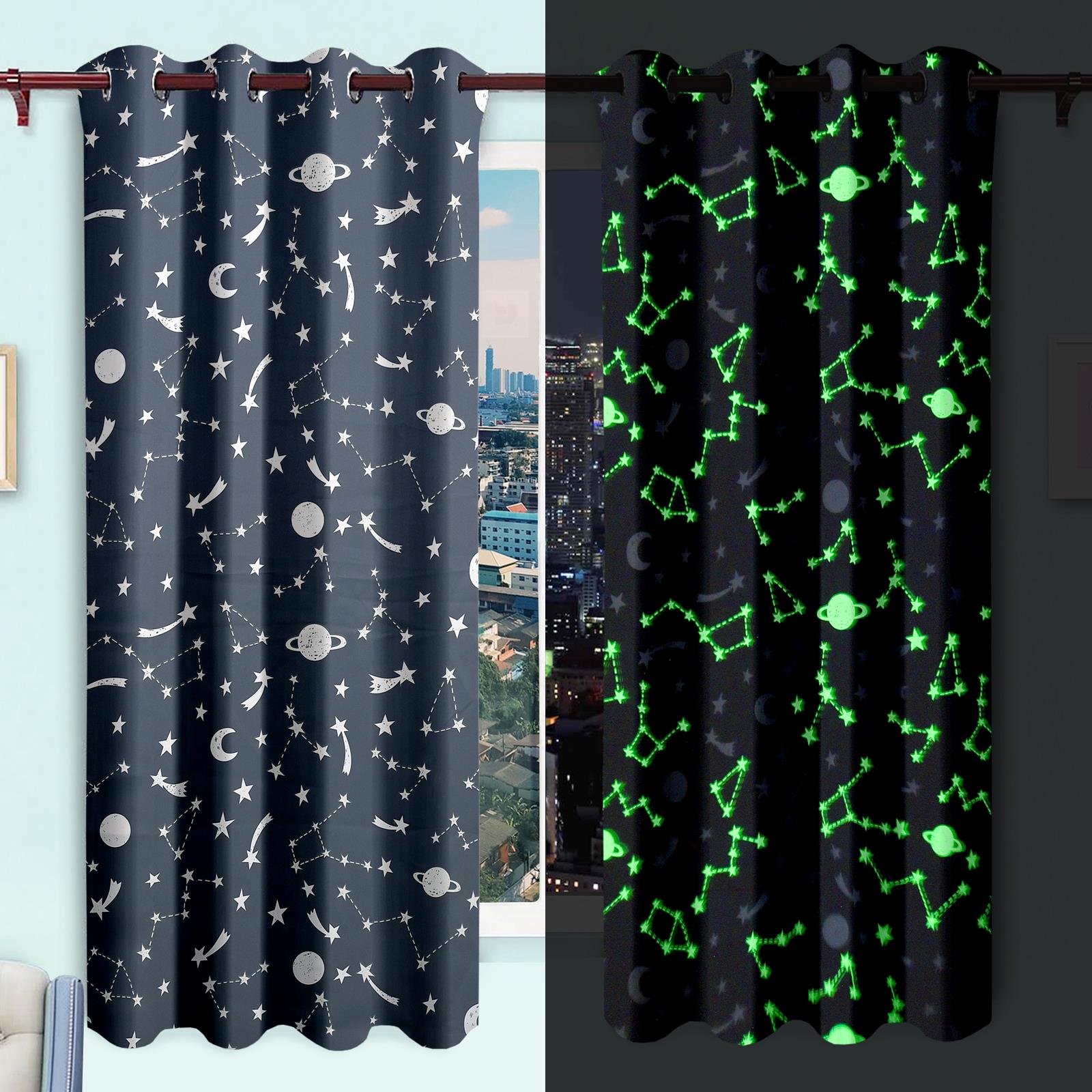 GLOW IN DARK CURTAINS CHILDREN KID BEDROOM NIGHT LIGHT EYELET VOILE eBay