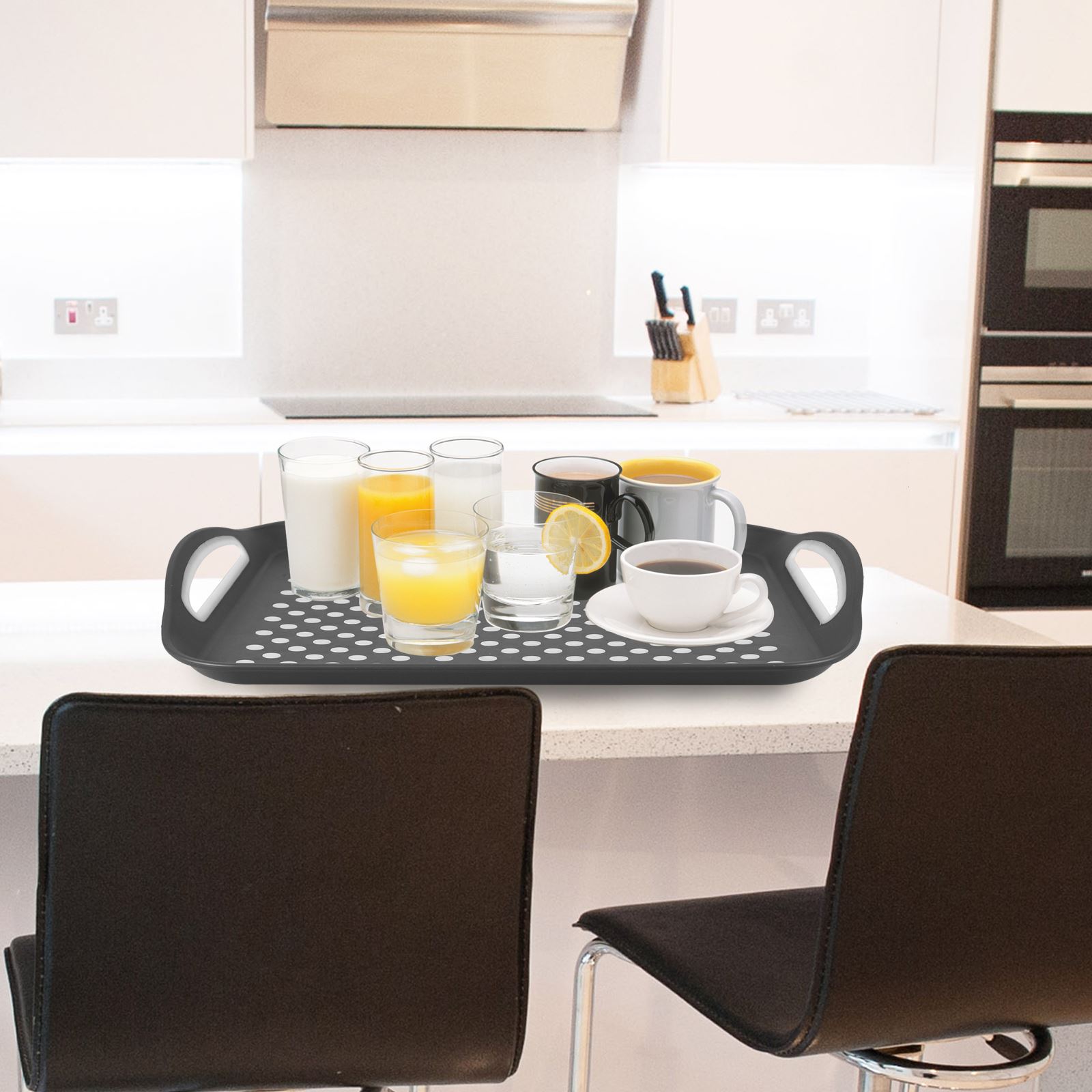 Anti Non Slip Plastic Food Tray Rubber Grip Surface Serving Lap Dinner