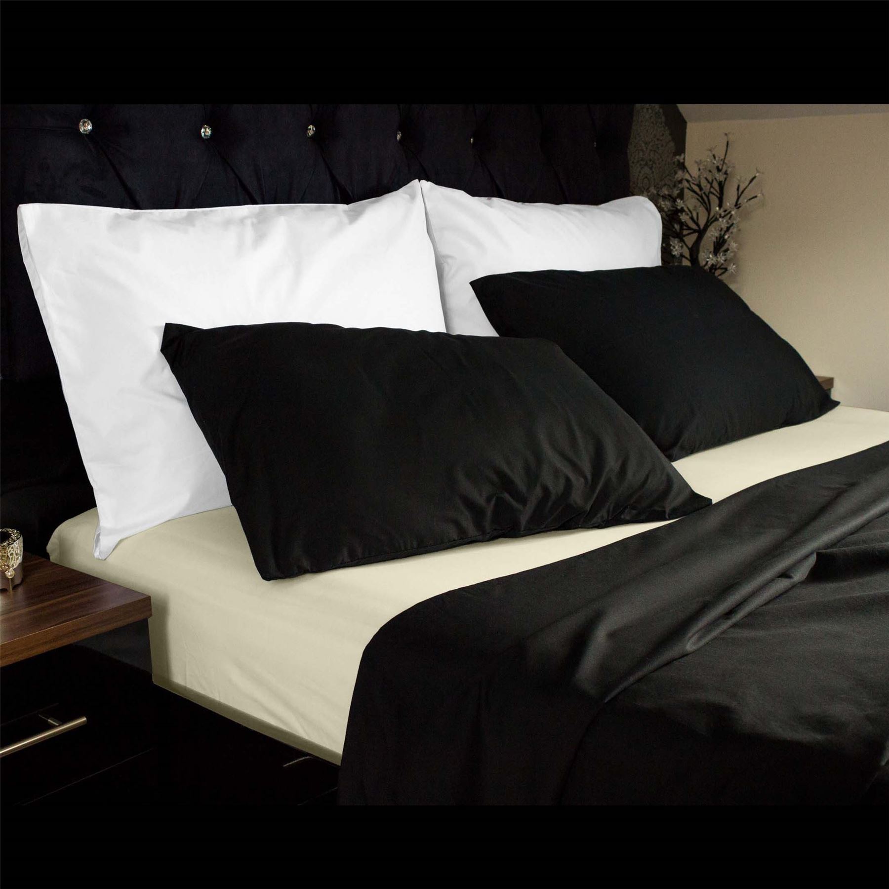 100 Cotton Fitted Bed Sheets Pillow Cases Single Double King Size Bedding eBay