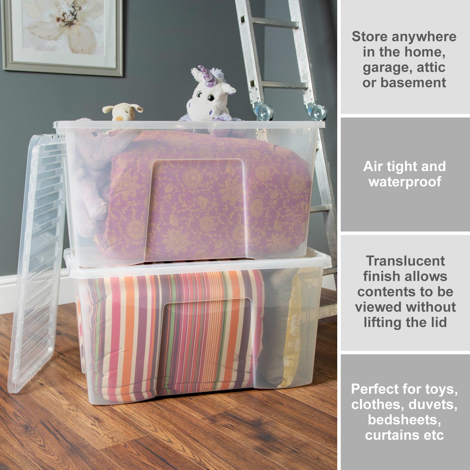 Wham Crystal Clear Plastic Storage Box Secure Clip on LidUnder Bed