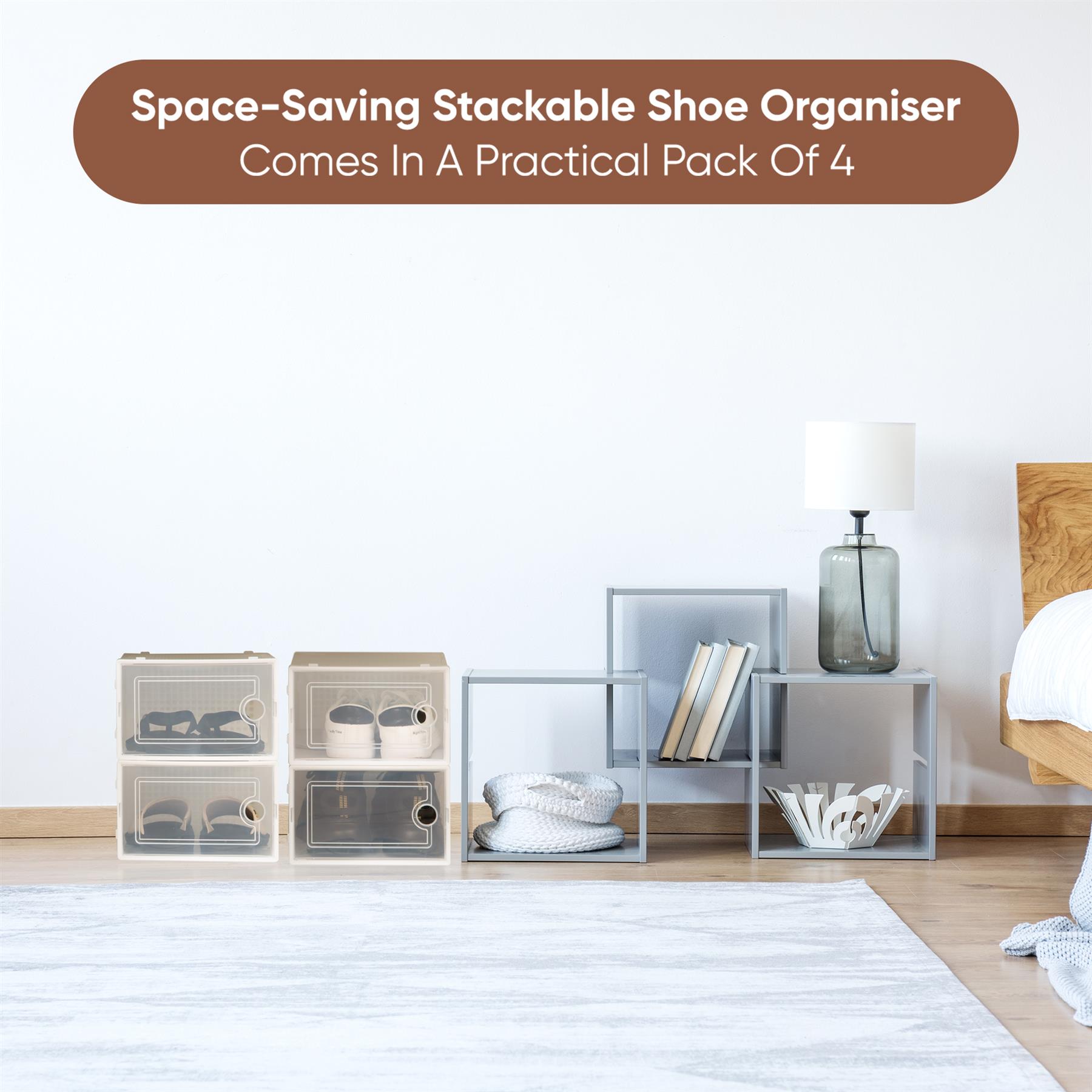 Stackable Shoe Storage Boxes Sneakers Trainers Display Box Plastic Shoe