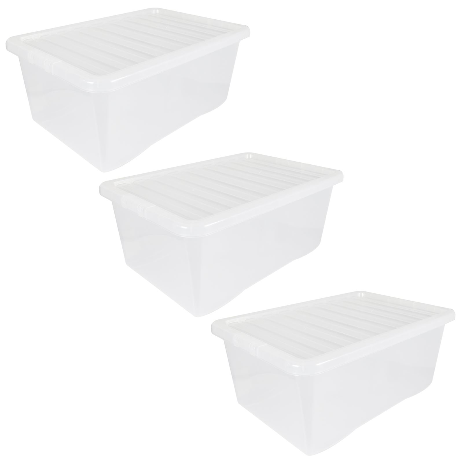Wham Crystal Clear Plastic Storage Box Secure Clip on LidUnder Bed