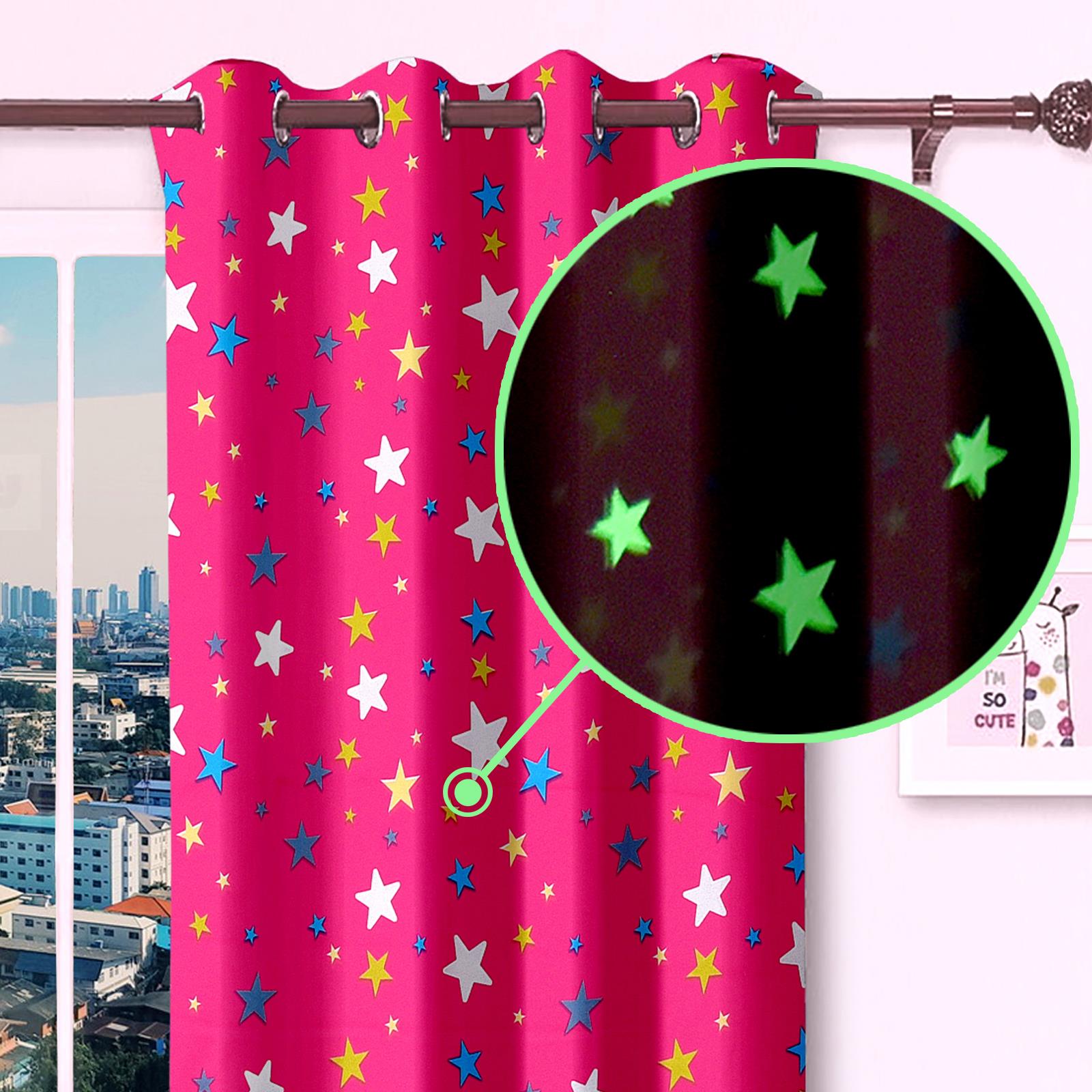GLOW IN DARK CURTAINS CHILDREN KID BEDROOM NIGHT LIGHT EYELET VOILE eBay
