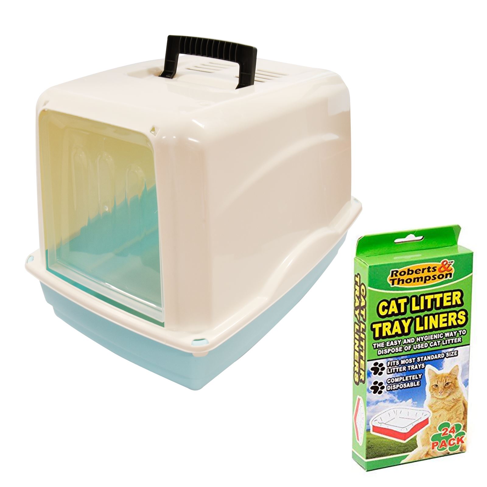 Pet Cat Hooded Litter Box Tray Toilet Swing Door Carry Handle Large