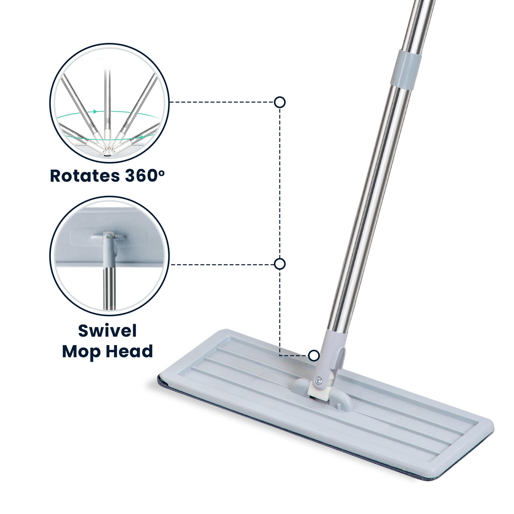 Flat Mop & Bucket Set 2x Microfibre Pads 360° Swivel Head Easy Floor Cleaning - Picture 18 of 34