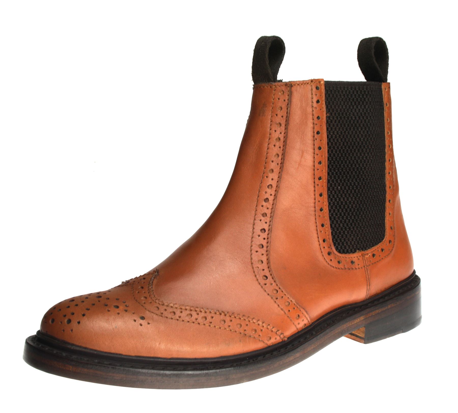 Benchgrade 1920 Mens Tan or Black All Leather Welted Chelsea Brogue