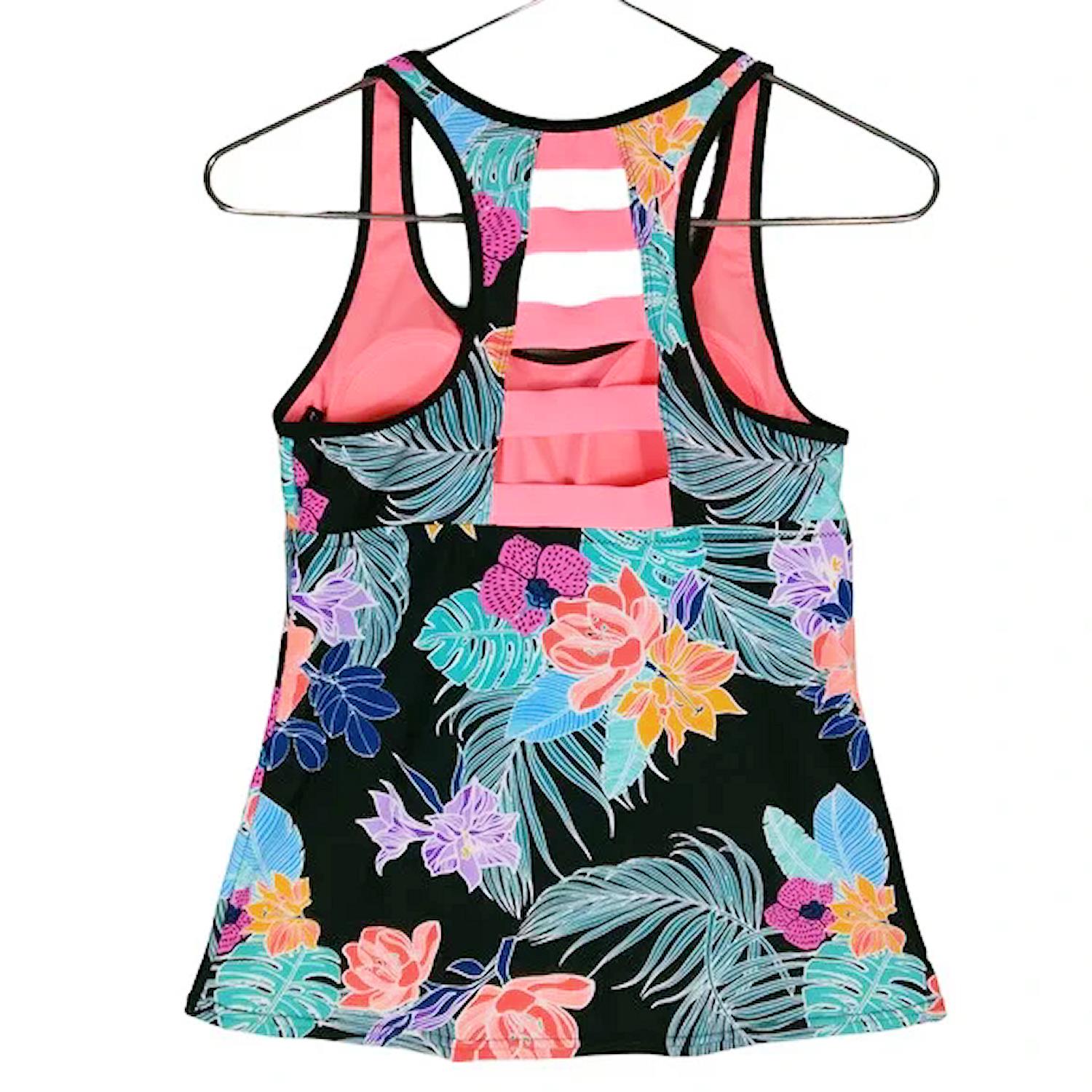 Top de natación Zeroxposur floral Tankini espalda cruzada M - Imagen 3 de 5