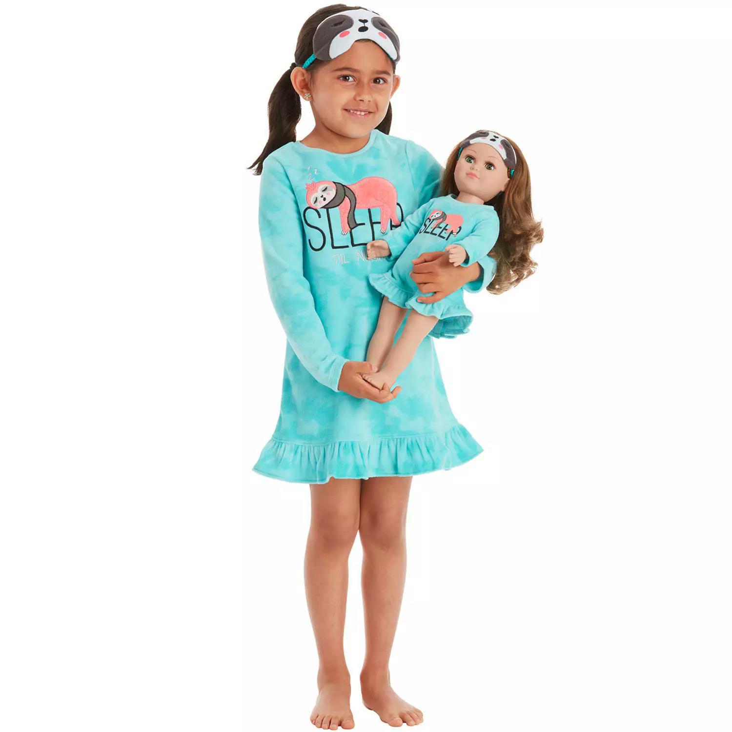 Girls Perfect Pair 4PC Pajama Set Gown and Sleep Mask for her and her 18" Doll - Picture 2 of 4