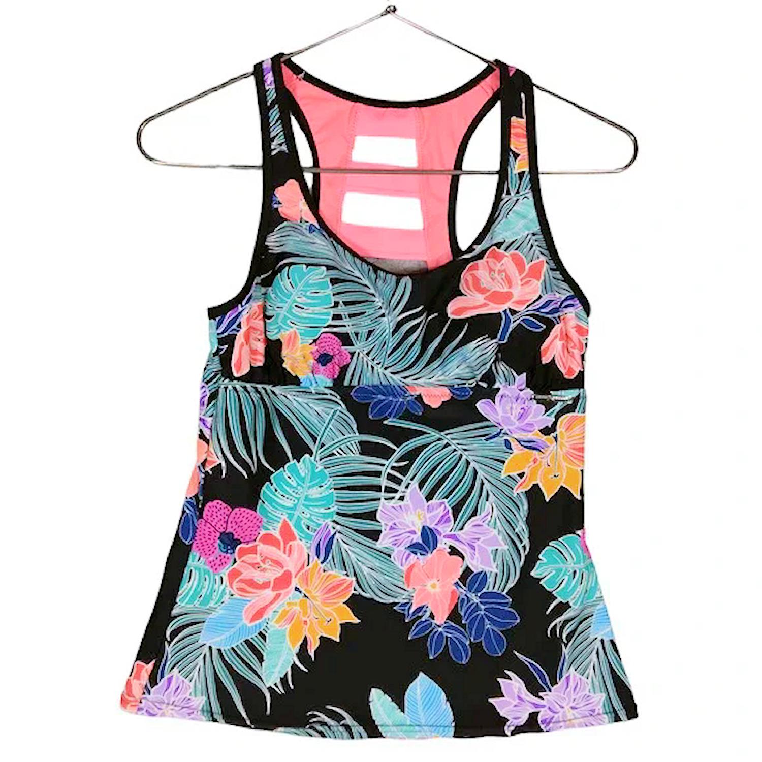 Top de natación Zeroxposur floral Tankini espalda cruzada M - Imagen 2 de 5