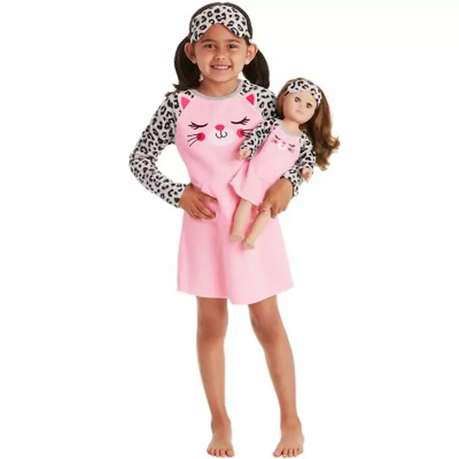 Girls Perfect Pair 4PC Pajama Set Gown and Sleep Mask for her and her 18" Doll - Picture 4 of 4