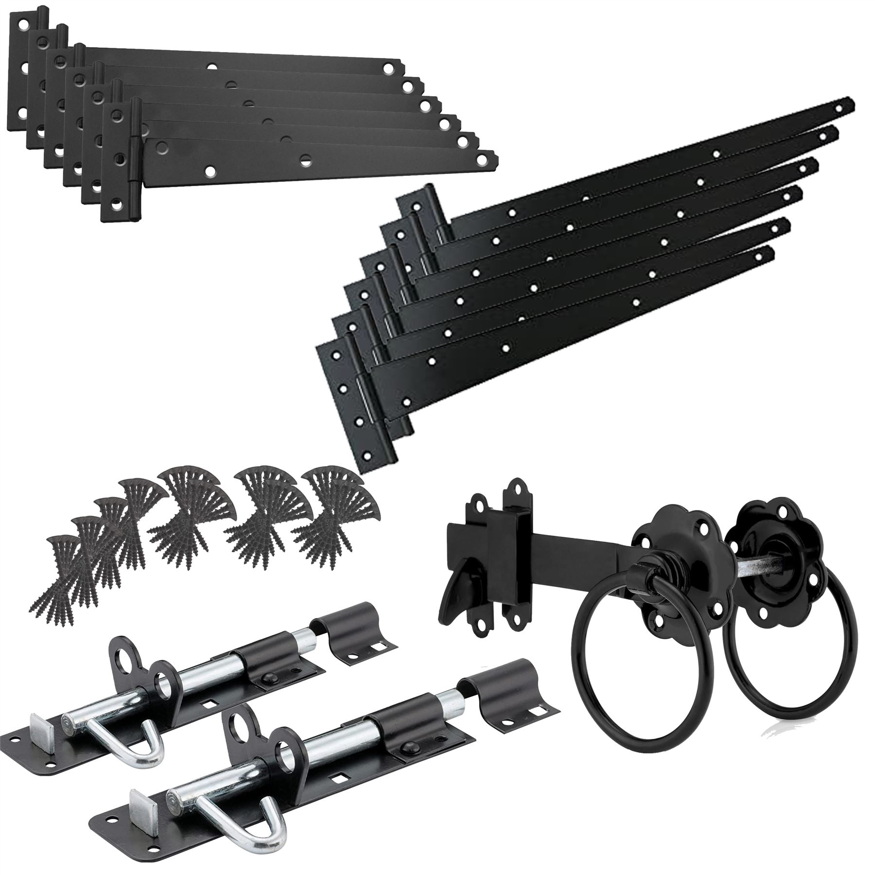 Driveway Gate Hinge Packs 450mm or 600mm Latch Hinge & Pad Bolts Heavy Duty