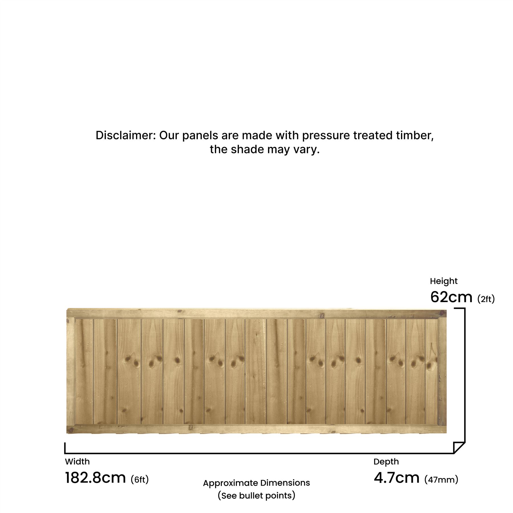 1ft-5ft Feather Edge Flat Top Framed Fence Panel Pressure Treated Timber Fencing - Produktbild 1