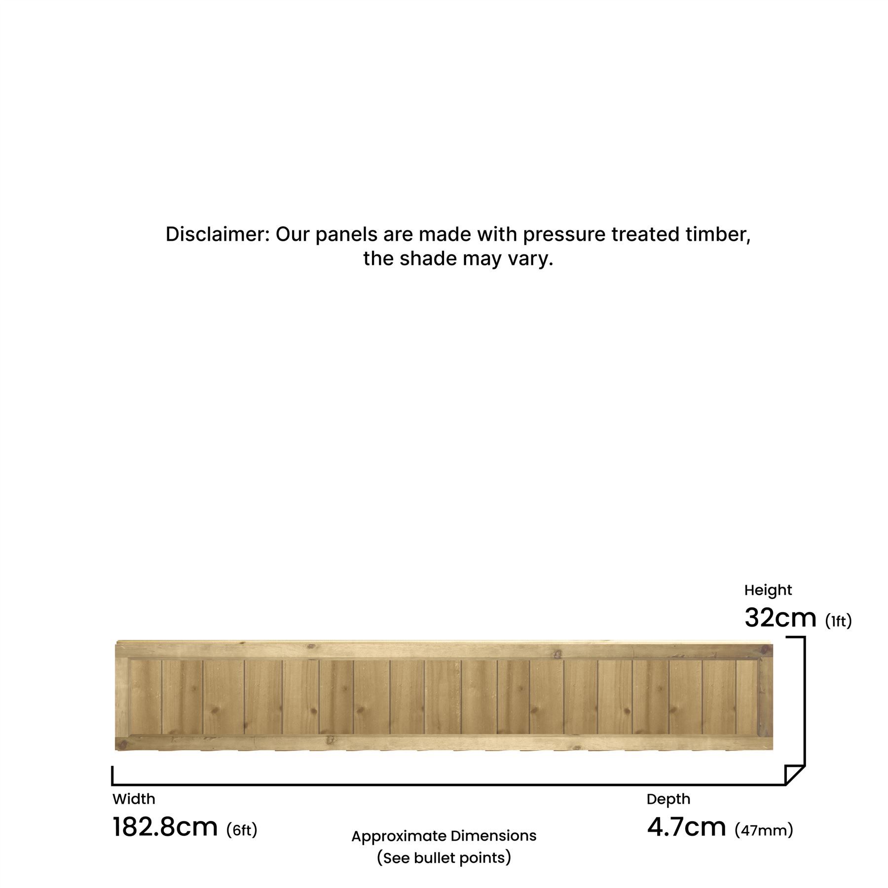 1ft-5ft Feather Edge Flat Top Framed Fence Panel Pressure Treated Timber Fencing