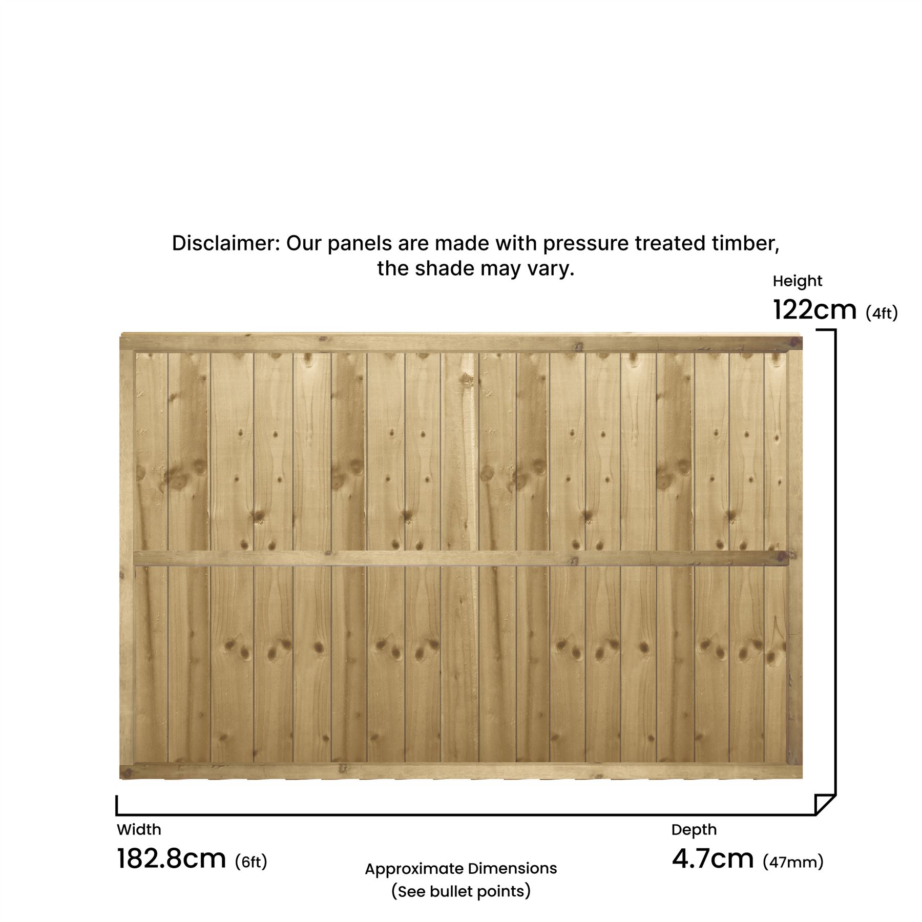 1ft-5ft Feather Edge Flat Top Framed Fence Panel Pressure Treated Timber Fencing - Produktbild 3