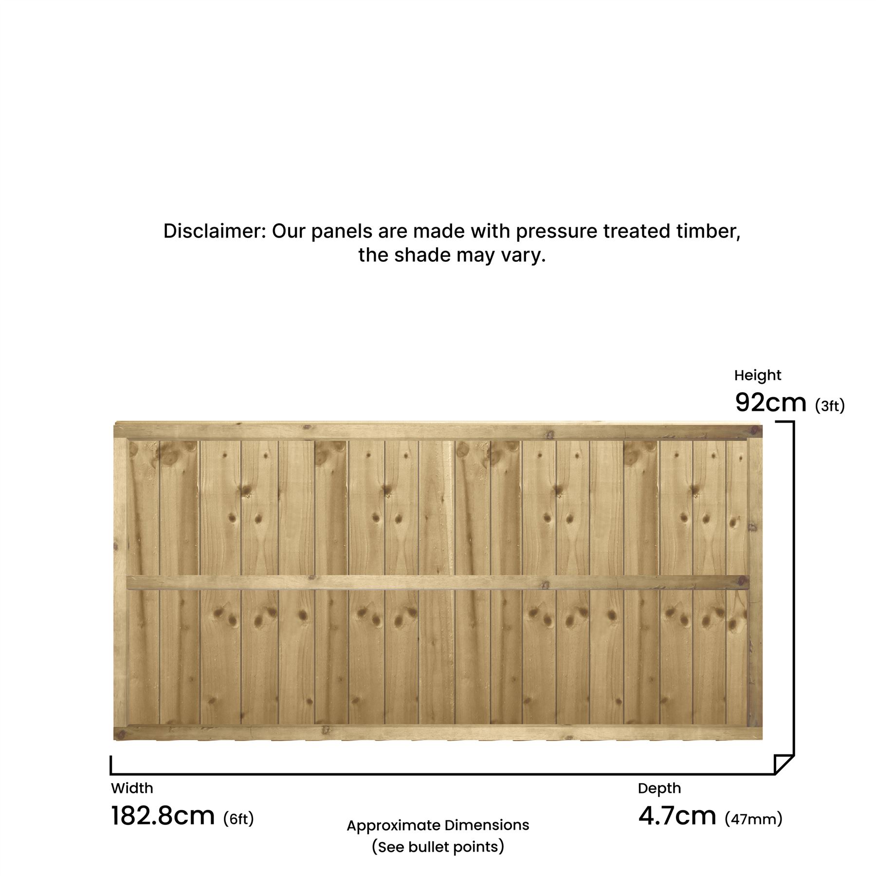 1ft-5ft Feather Edge Flat Top Framed Fence Panel Pressure Treated Timber Fencing - Produktbild 2