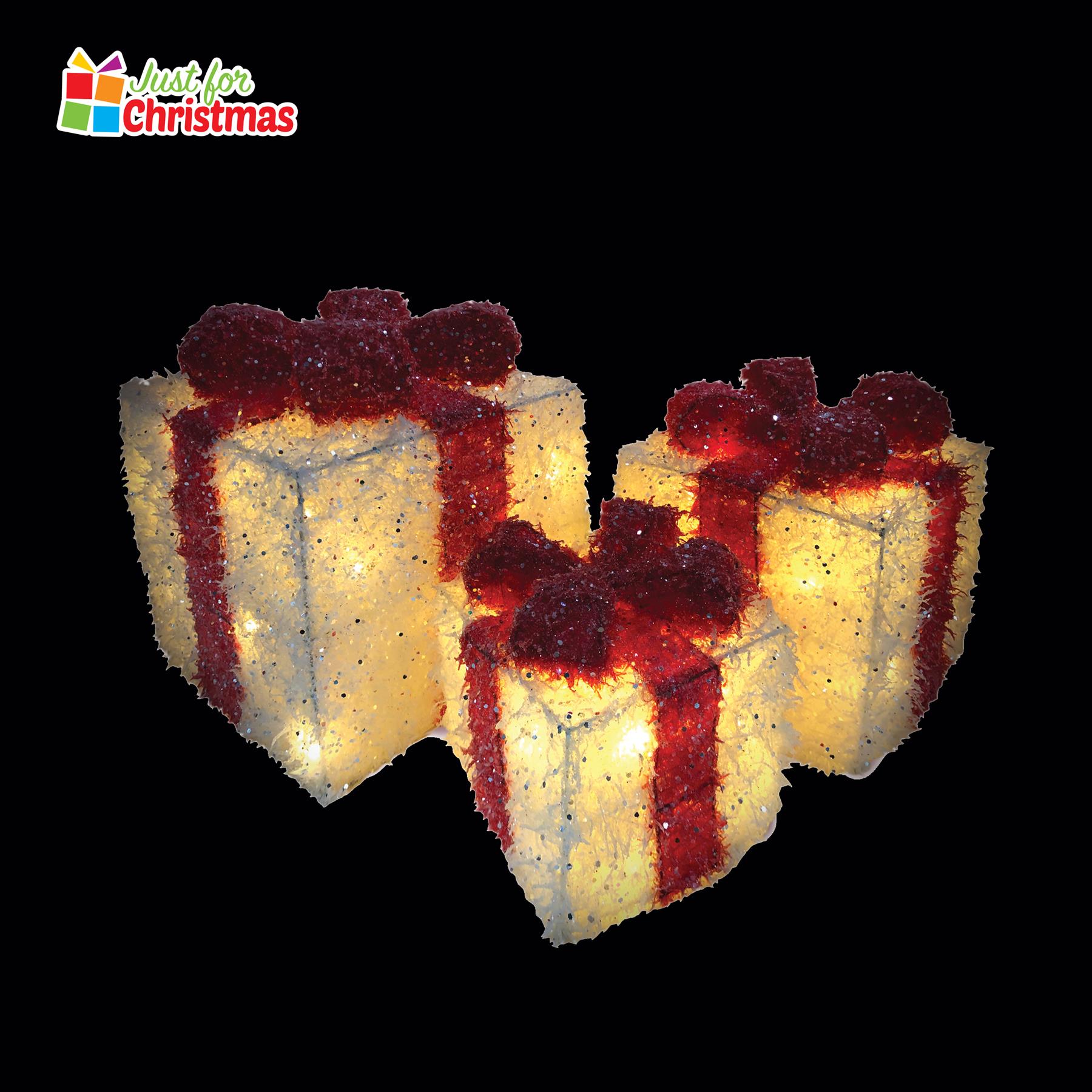 Set of 3 LED Light Up Christmas Boxes Decorative Parcels Rose Gold Red