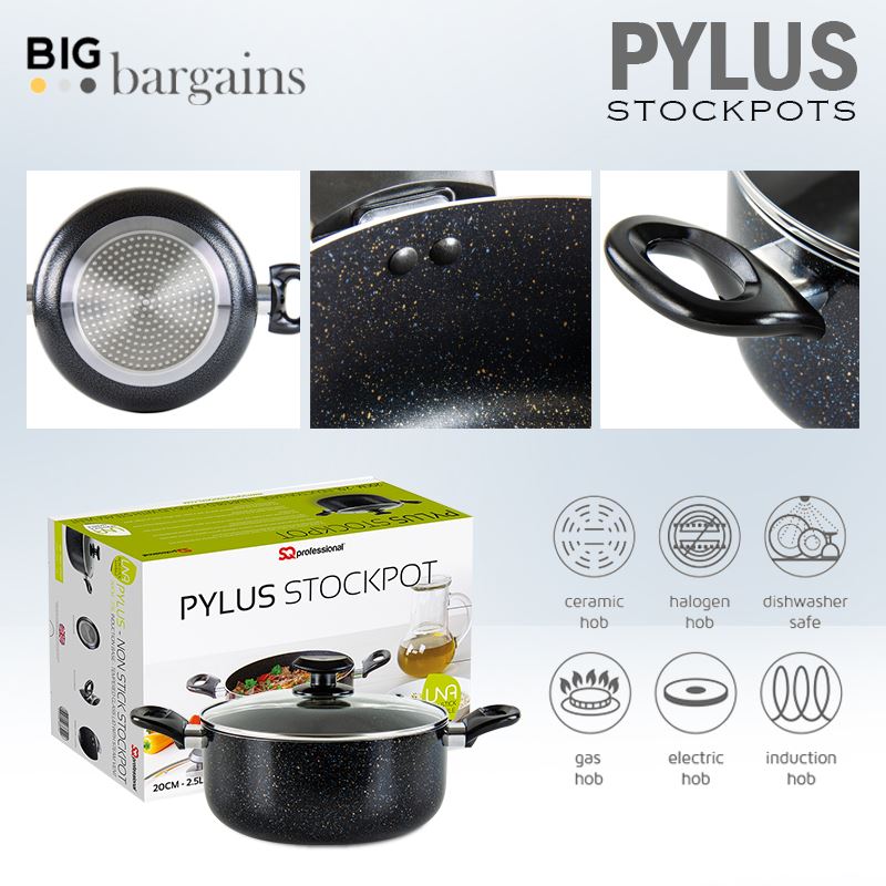 Stockpot Casserole Cooking Pan with Lid Induction Base Marble Effect Non Stick