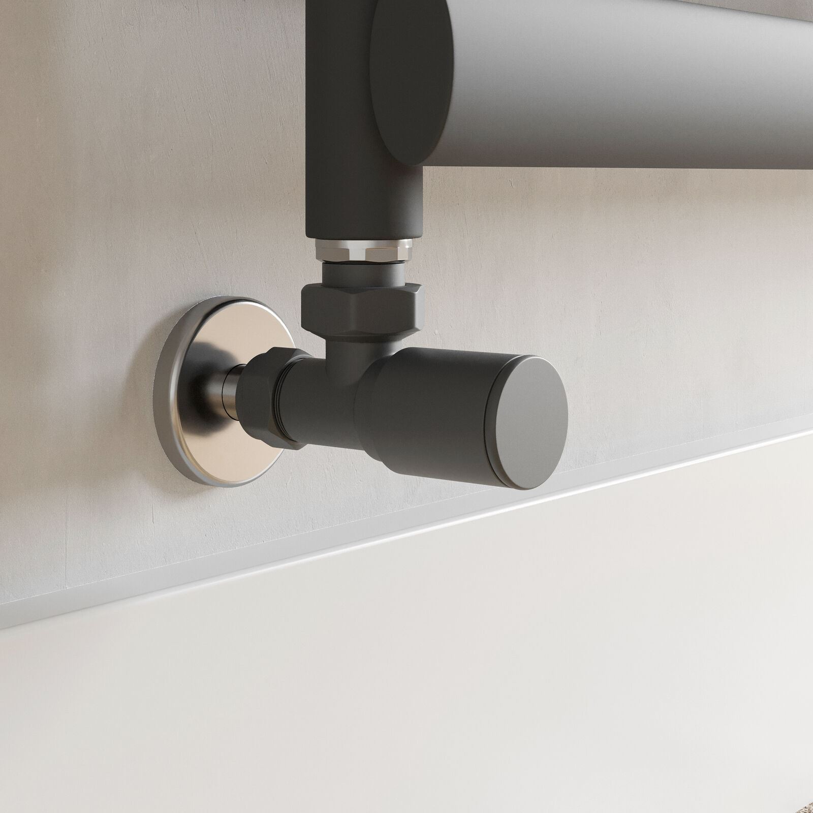 Designer Bathroom Radiator Valves Chrome Heated Towel Rail Pair