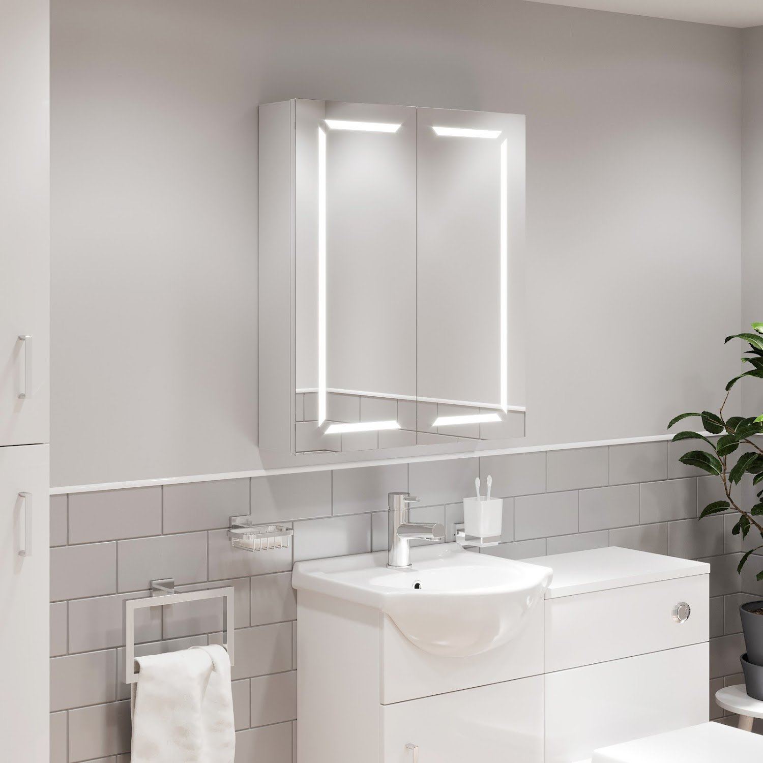 Bathroom Mirror LED Illuminated Modern Rectangular Wall Mounted Mains ...