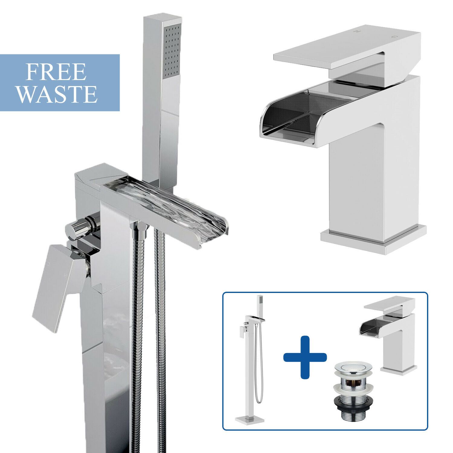 Waterfall Bathroom Taps Chrome Basin Mixer Bath Filler Shower Deck Tap