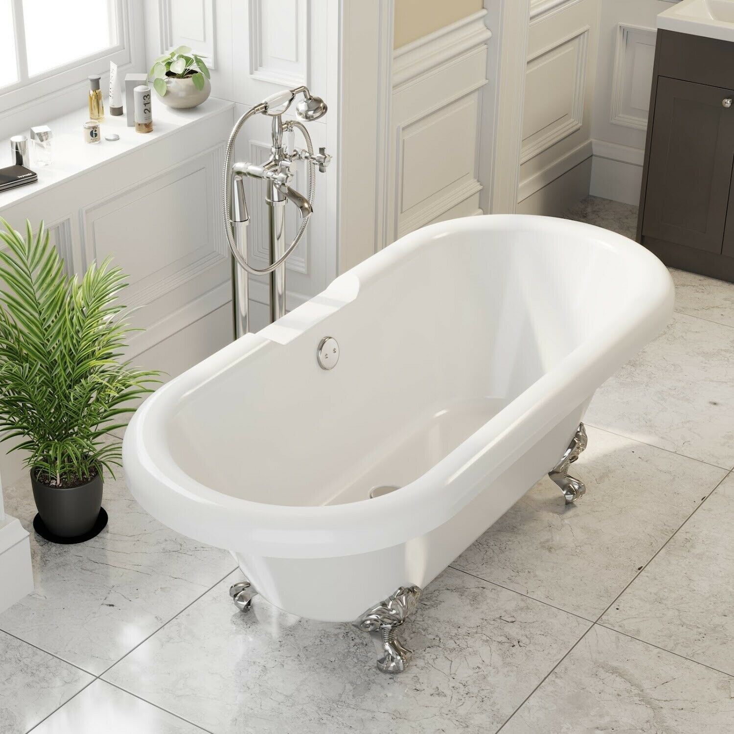 Traditional Freestanding Bath Roll Top Acrylic Baths Double Ended Slipper White | eBay