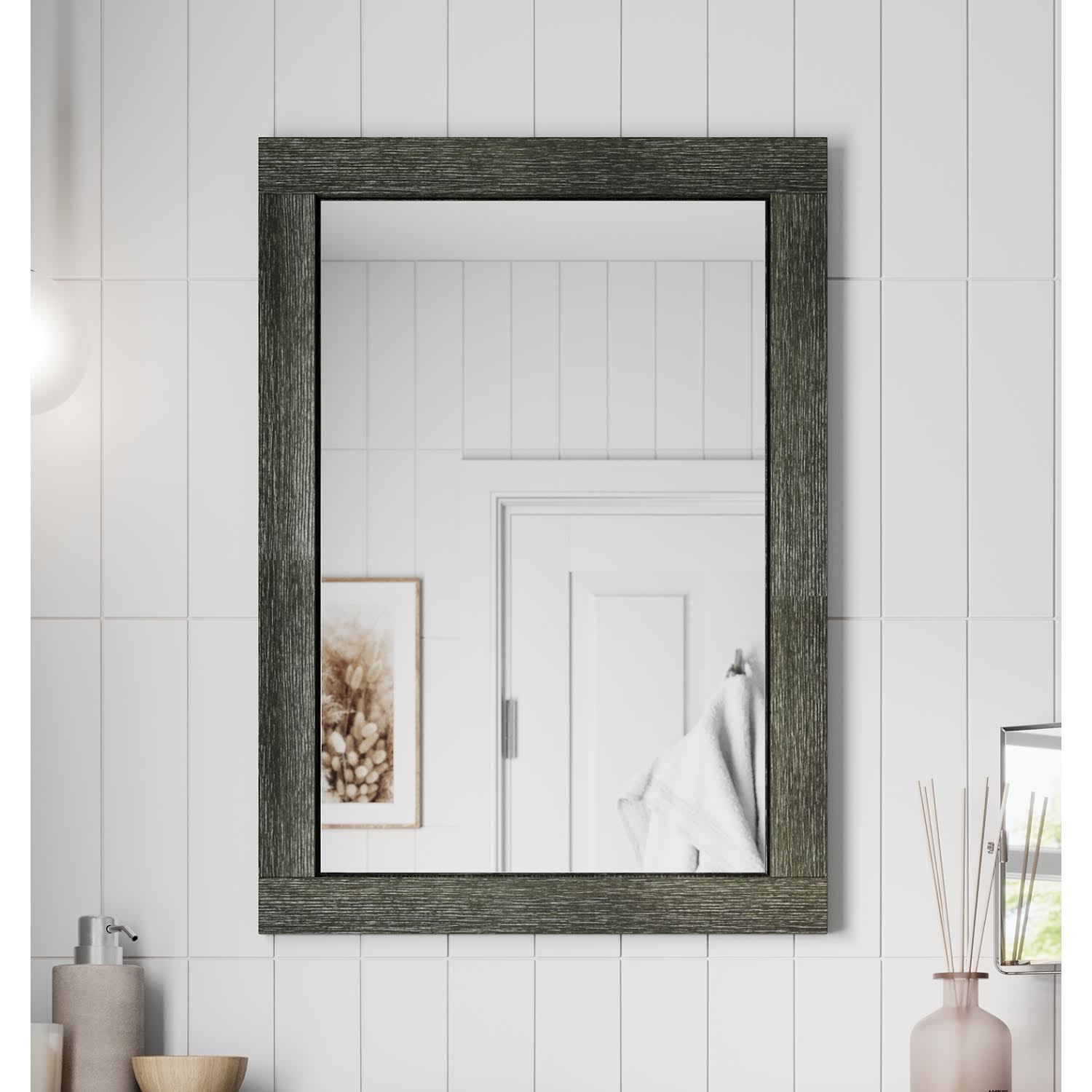 Framed Wooden Bathroom Mirror Wood Frame Wall Mounted Vanity Mirrors