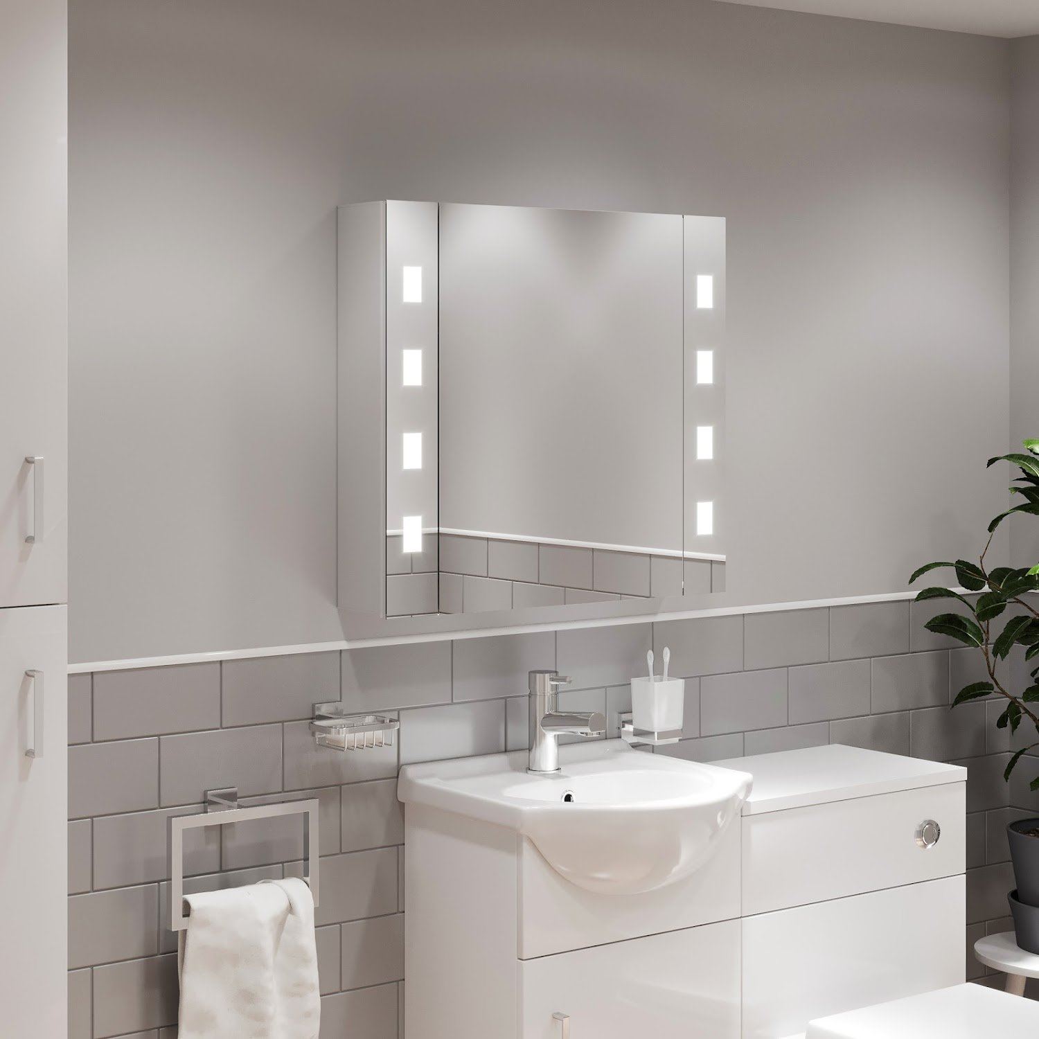 Bathroom Mirror LED Illuminated Modern Rectangular Wall Mounted Mains ...