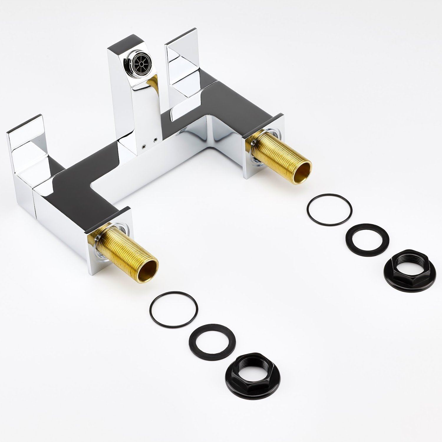 Modern Chrome Bathroom Square Tap Sets Basin & Bath Taps with Shower