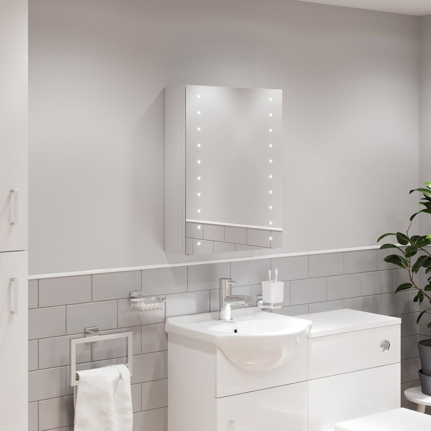 Bathroom Mirror LED Illuminated Modern Rectangular Wall Mounted Mains ...
