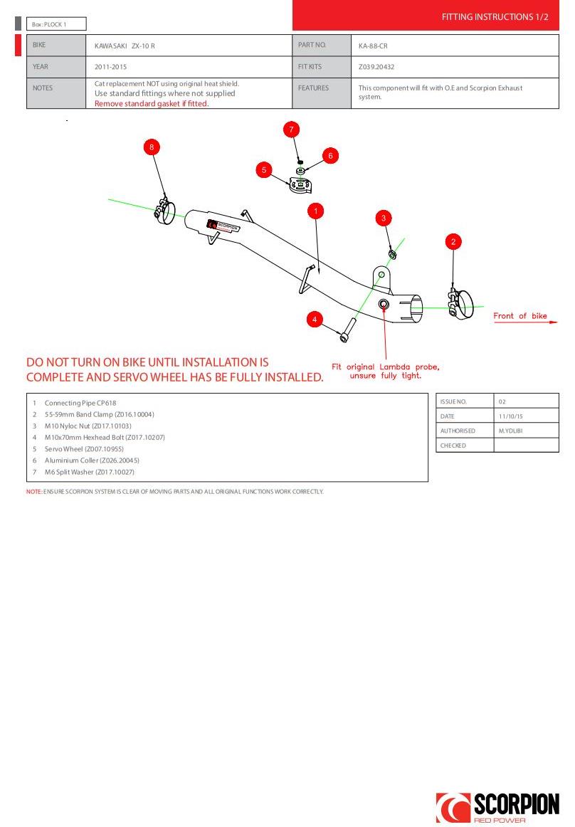 Scorpion Exhaust Silencer Removal Pipe Kawasaki Ninja ZX-10R 2011